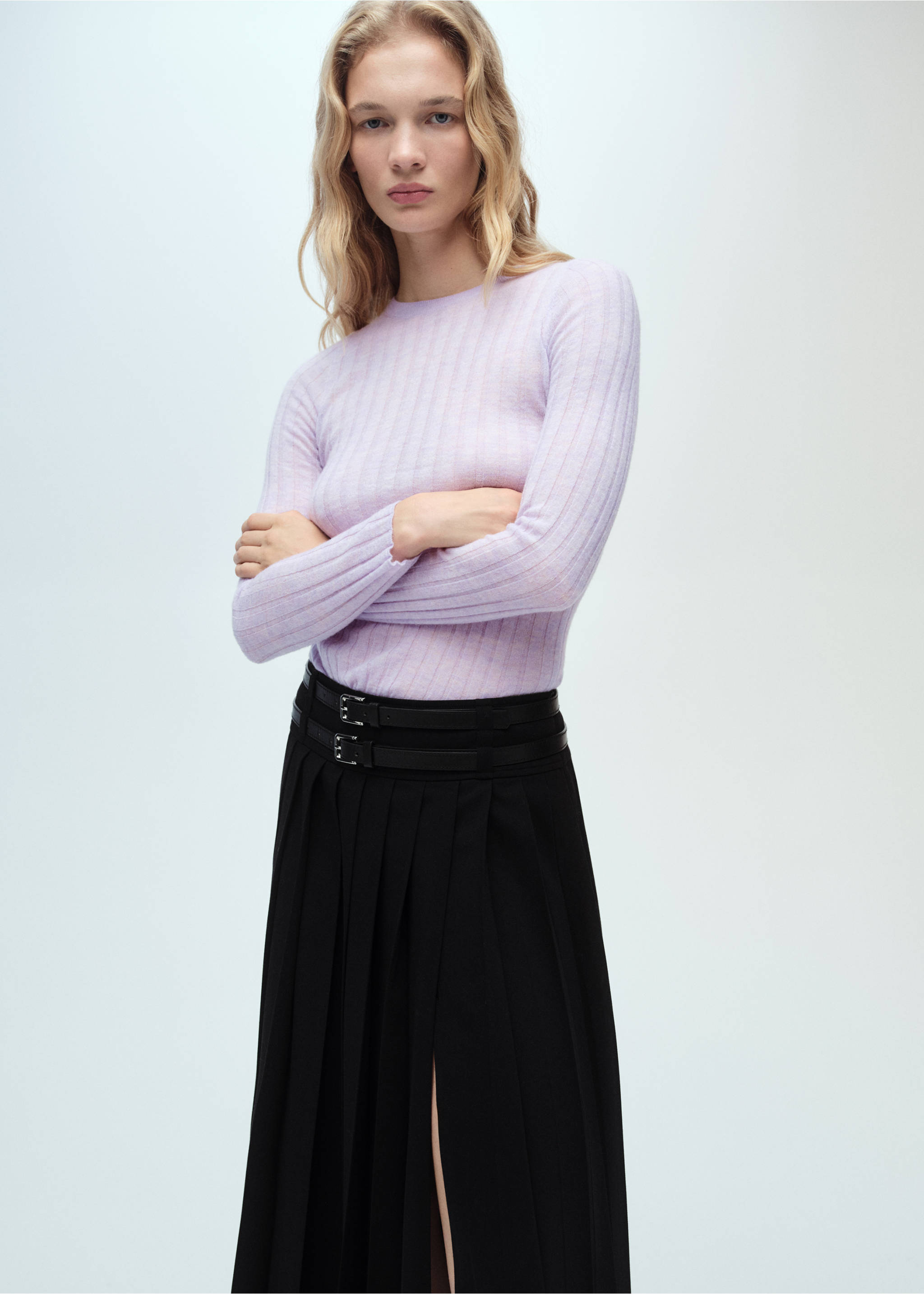 Jersey canalé cuello redondo - Plano medio, Morado claro/pastel. Ref: 87050426-00.