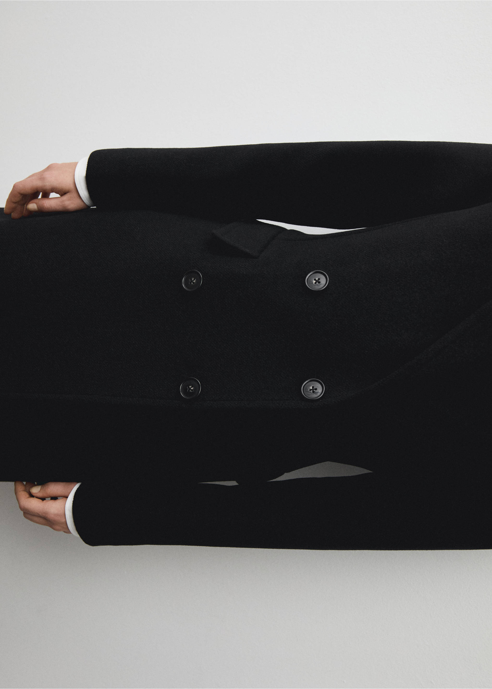 Double-breasted midi wool coat - Details of the article 6, Black. Ref: 87050428-00.