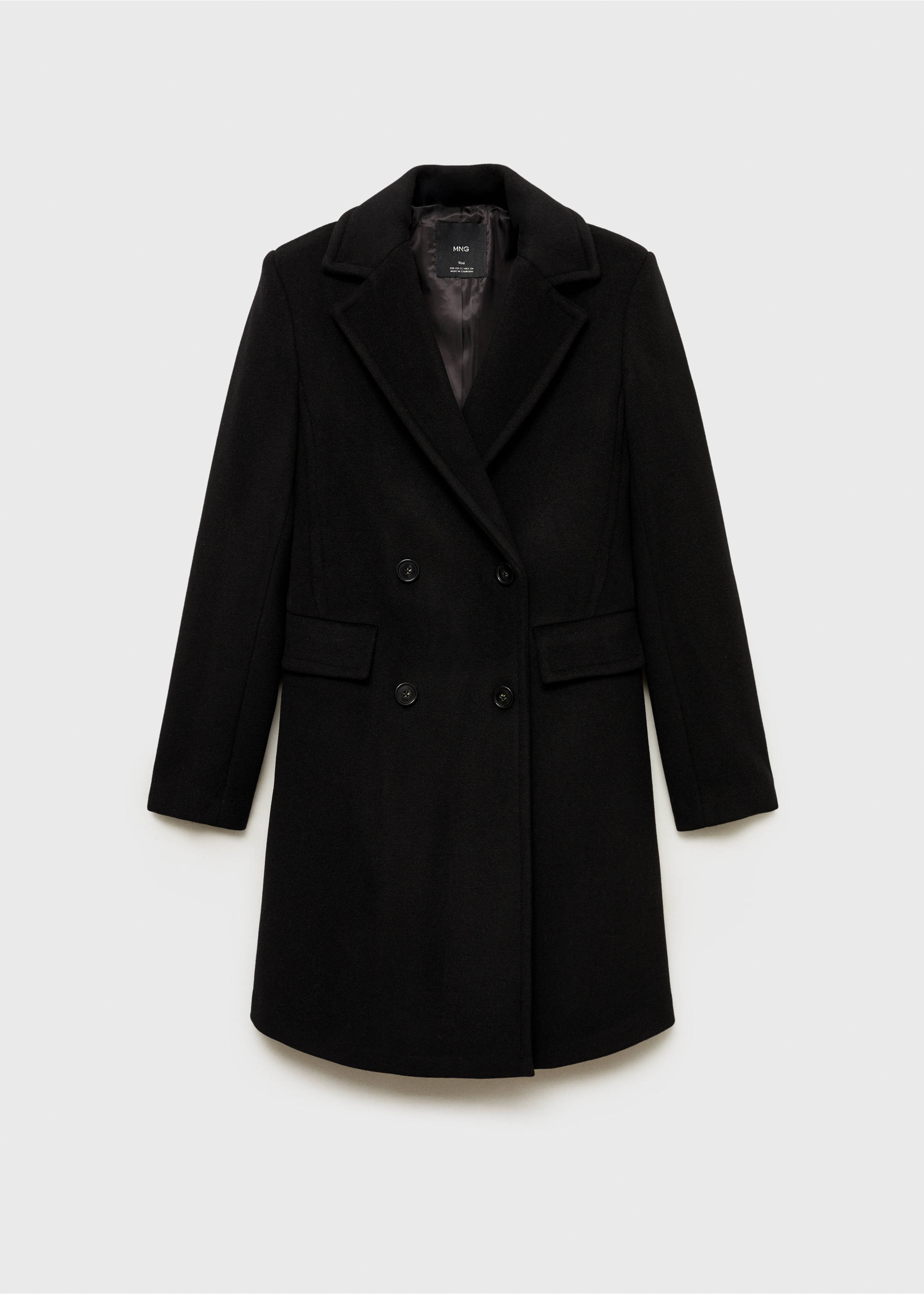 Double-breasted midi wool coat - Article without model, Black. Ref: 87050428-00.