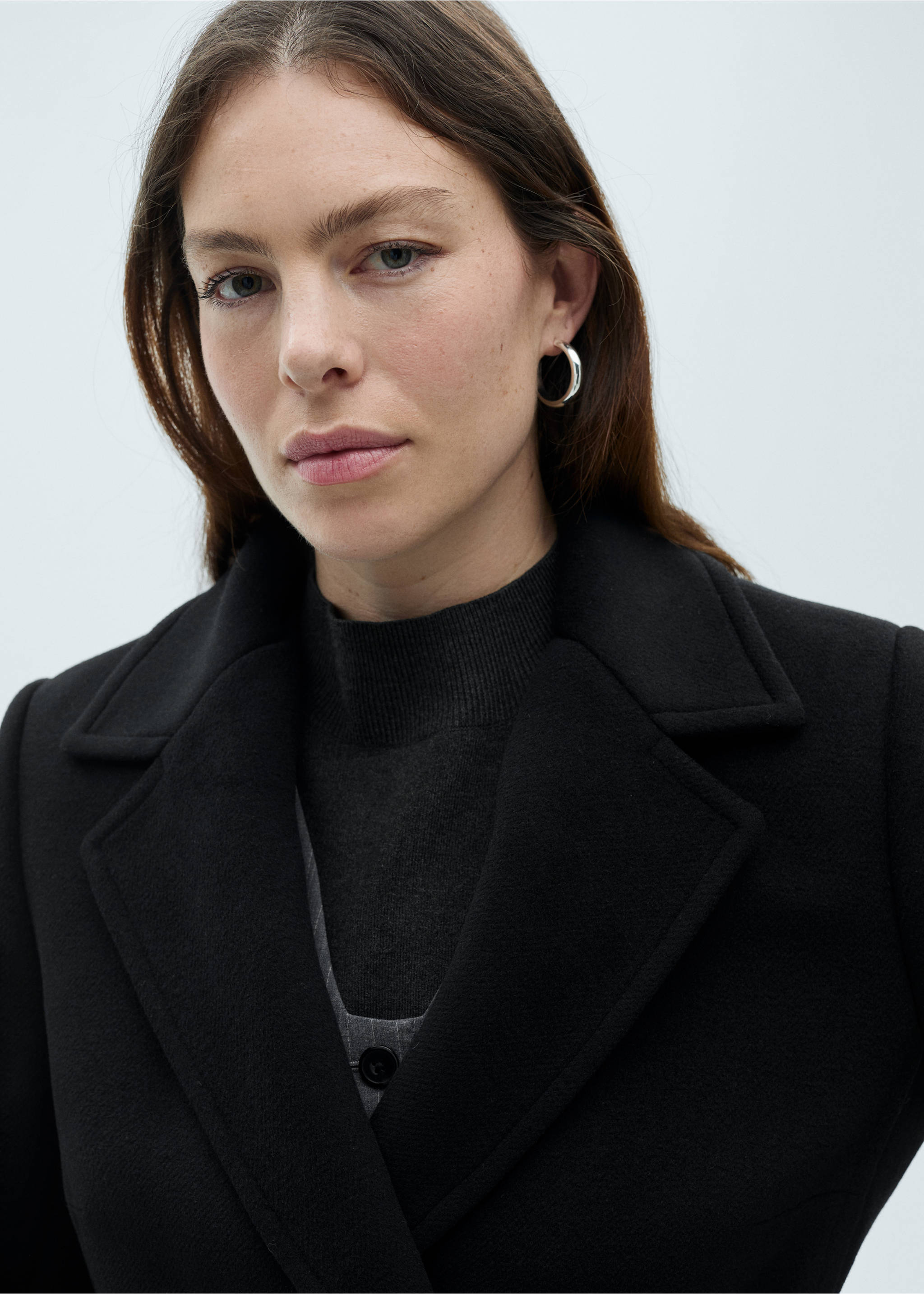 Double-breasted midi wool coat - Details of the article 4, Black. Ref: 87050428-00.