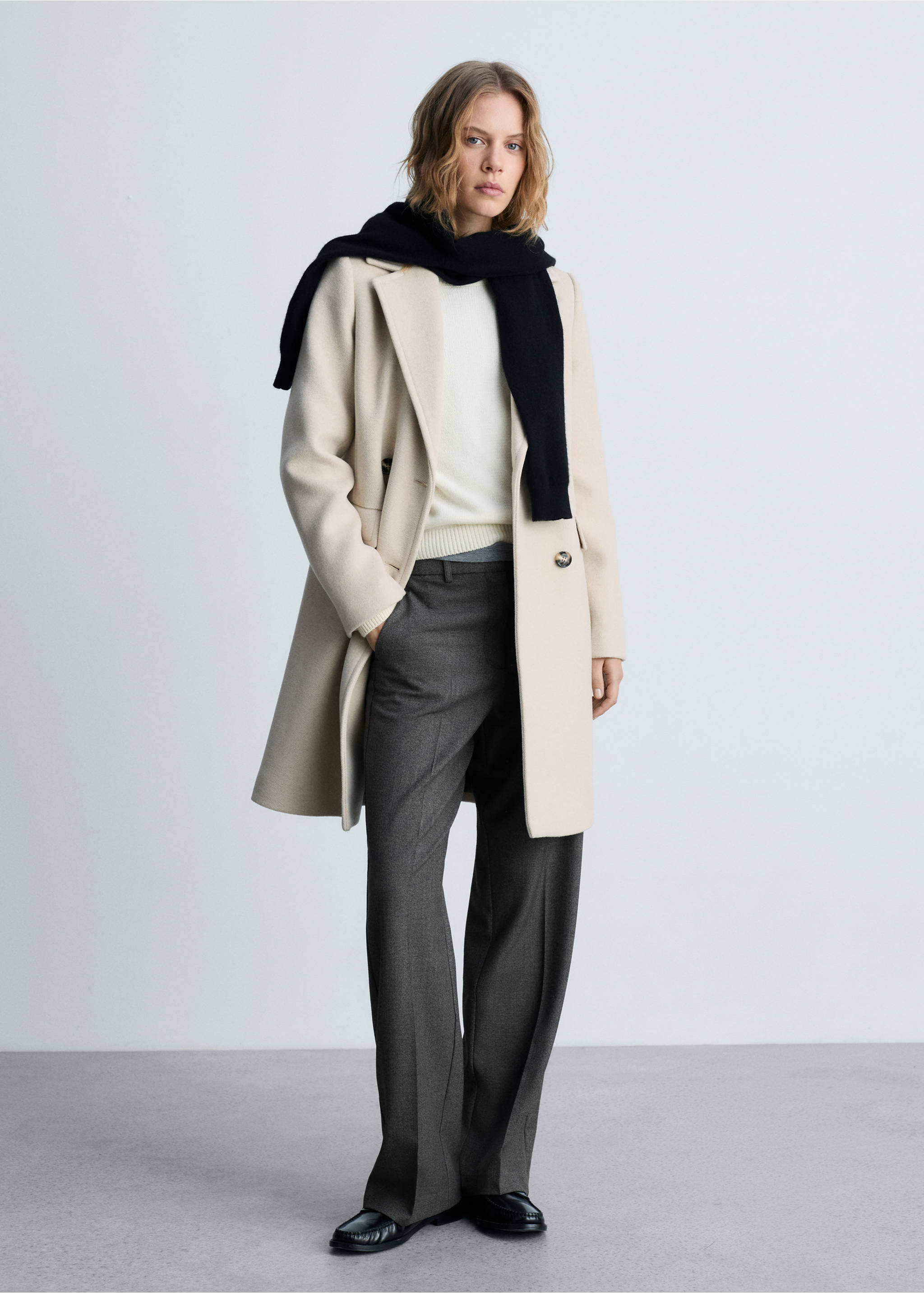 Double-breasted wool coat - General plane, Light/Pastel Grey. Ref: 87050429-00.