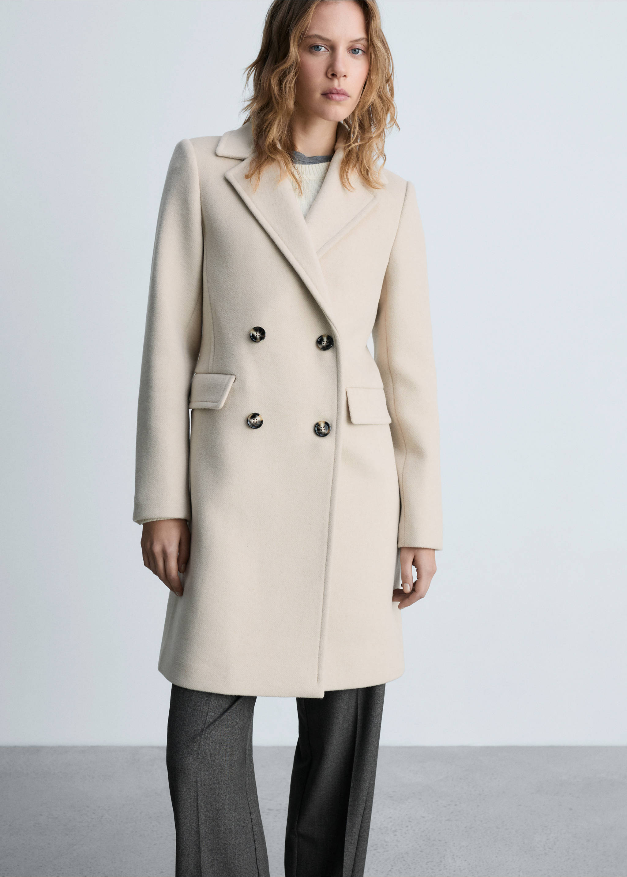 Double-breasted wool coat - Medium plane, Light/Pastel Grey. Ref: 87050429-00.