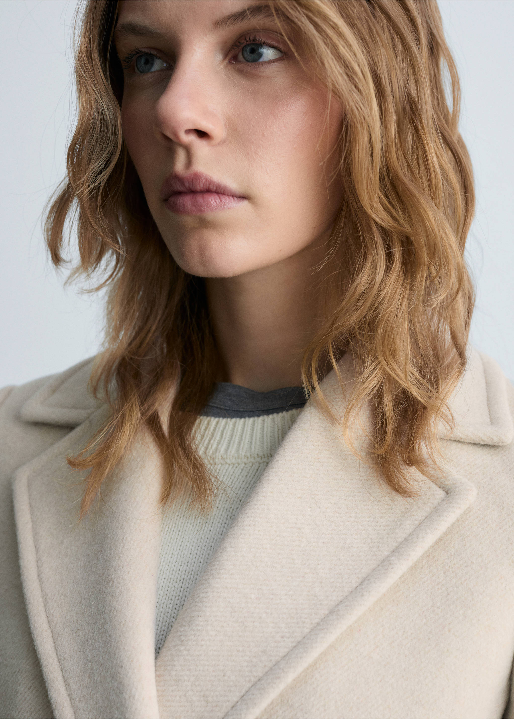 Double-breasted wool coat - Details of the article 1, Light/Pastel Grey. Ref: 87050429-00.