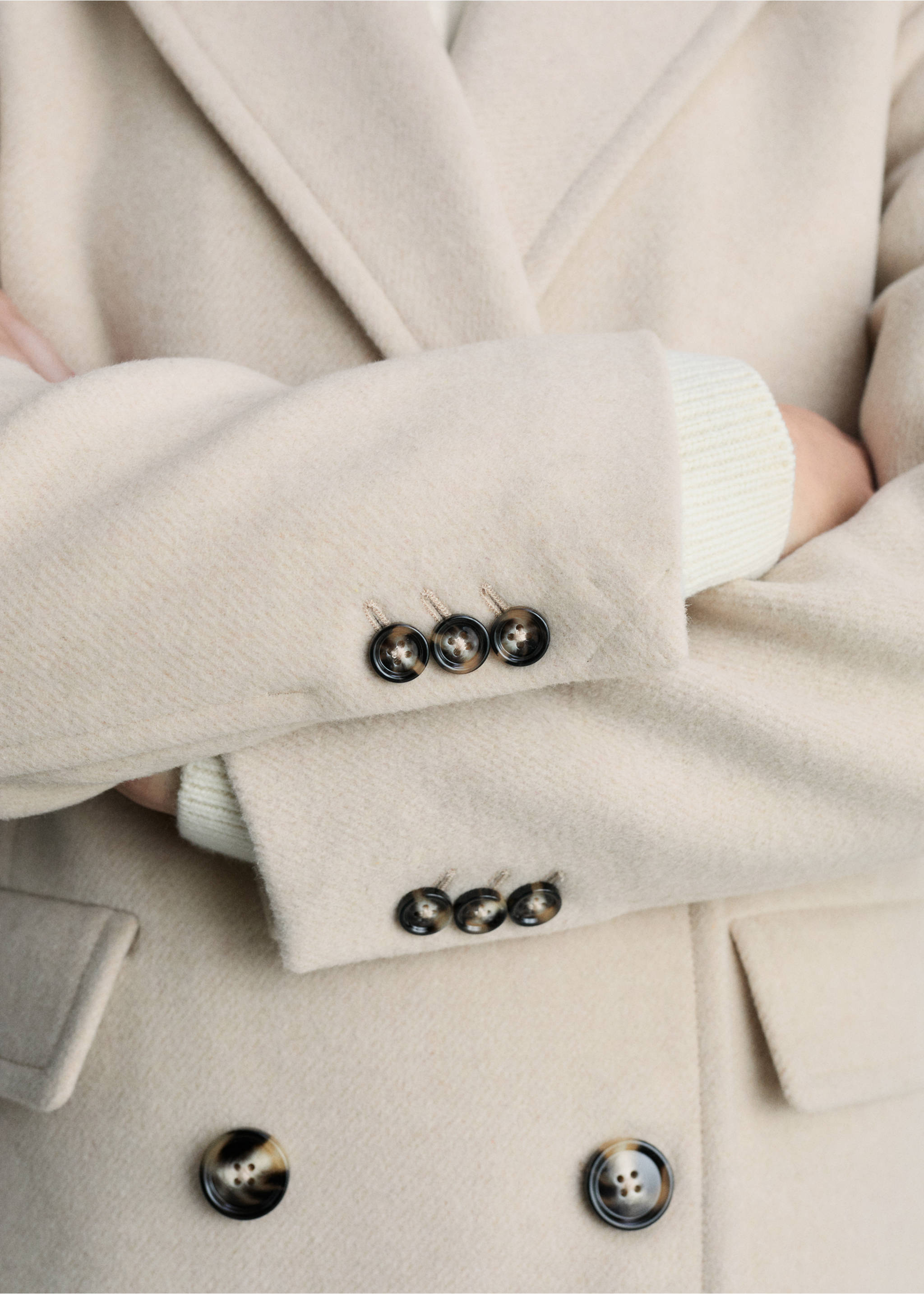 Double-breasted wool coat - Details of the article 6, Light/Pastel Grey. Ref: 87050429-00.
