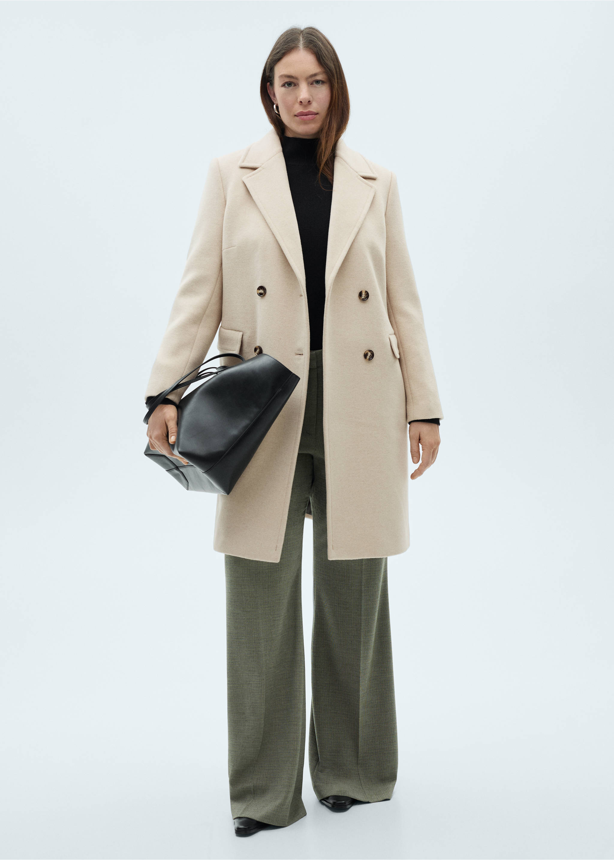 Double-breasted wool coat - Details of the article 3, Light/Pastel Grey. Ref: 87050429-00.