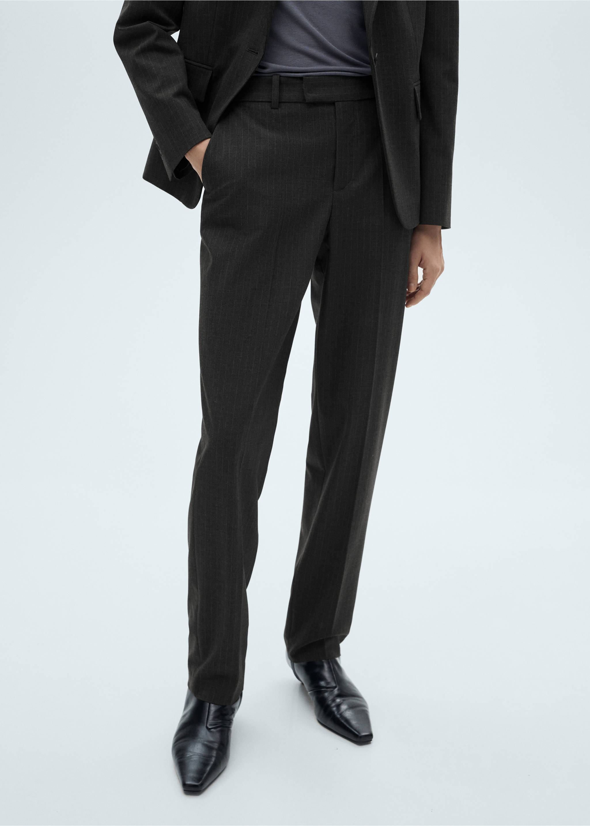 Pinstripe suit trousers - Medium plane, Dark Heather Grey. Ref: 87050451-00.