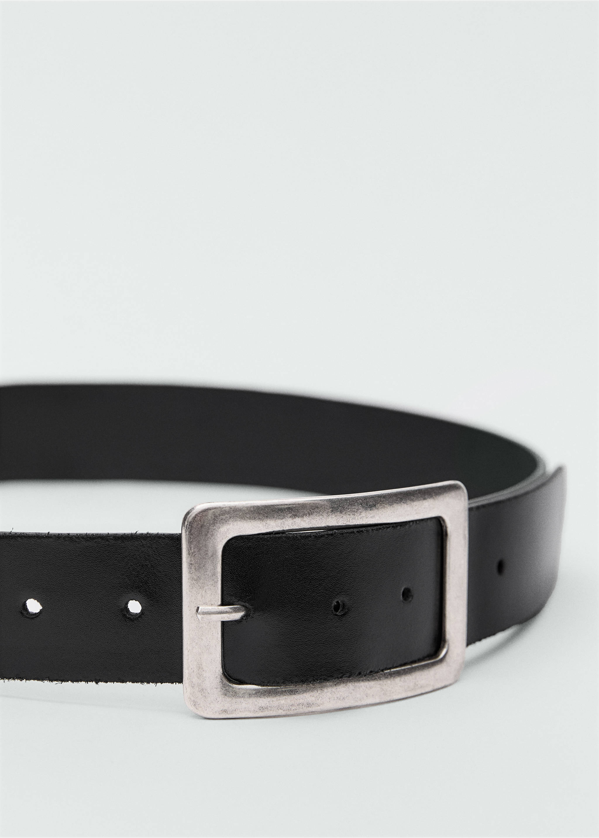 Leren riem met vierkante gesp - Middenvlak, Zwart. Ref: 87050456-00.