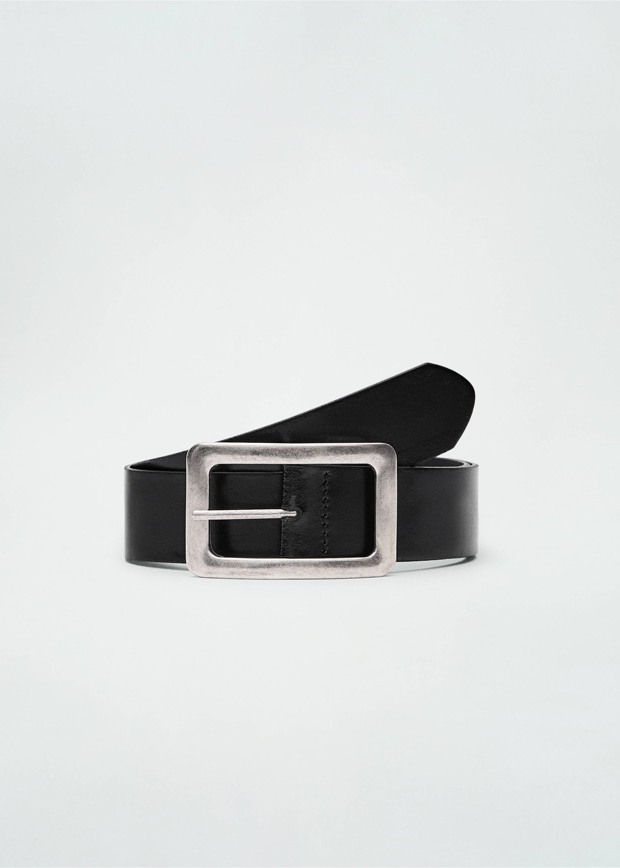 Leren riem met vierkante gesp - Artikel zonder model, Zwart. Ref: 87050456-00.