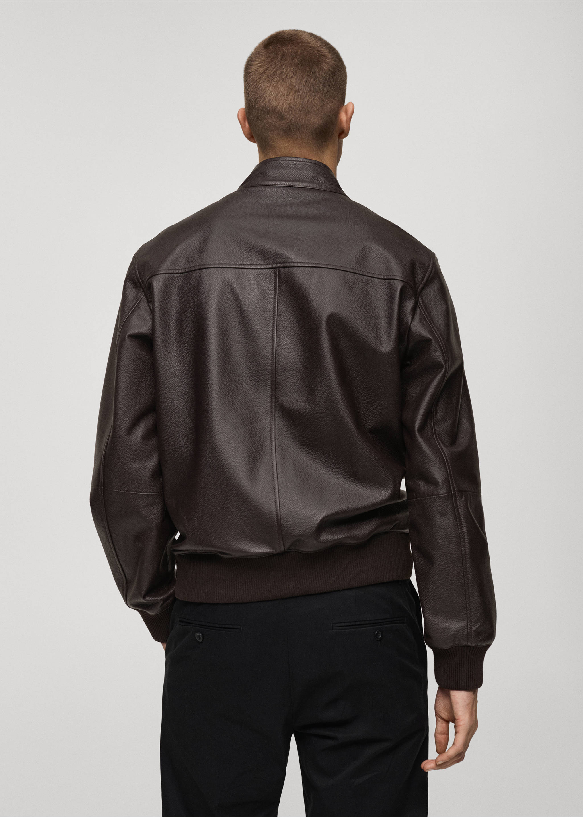 Blouson biker cuir poches - Verso de l’article, Marron. Ref: 87050576-00.