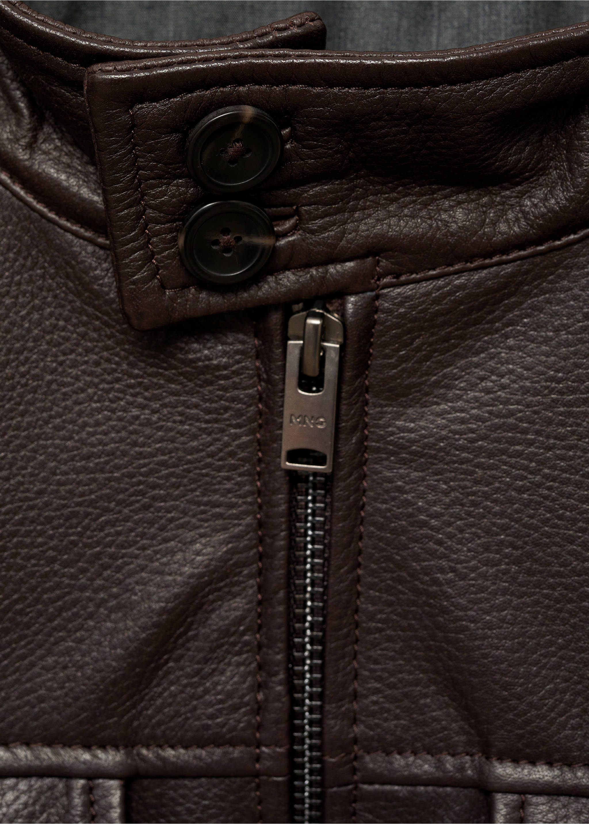 Blouson biker cuir poches - Détail de l'article 8, Marron. Ref: 87050576-00.