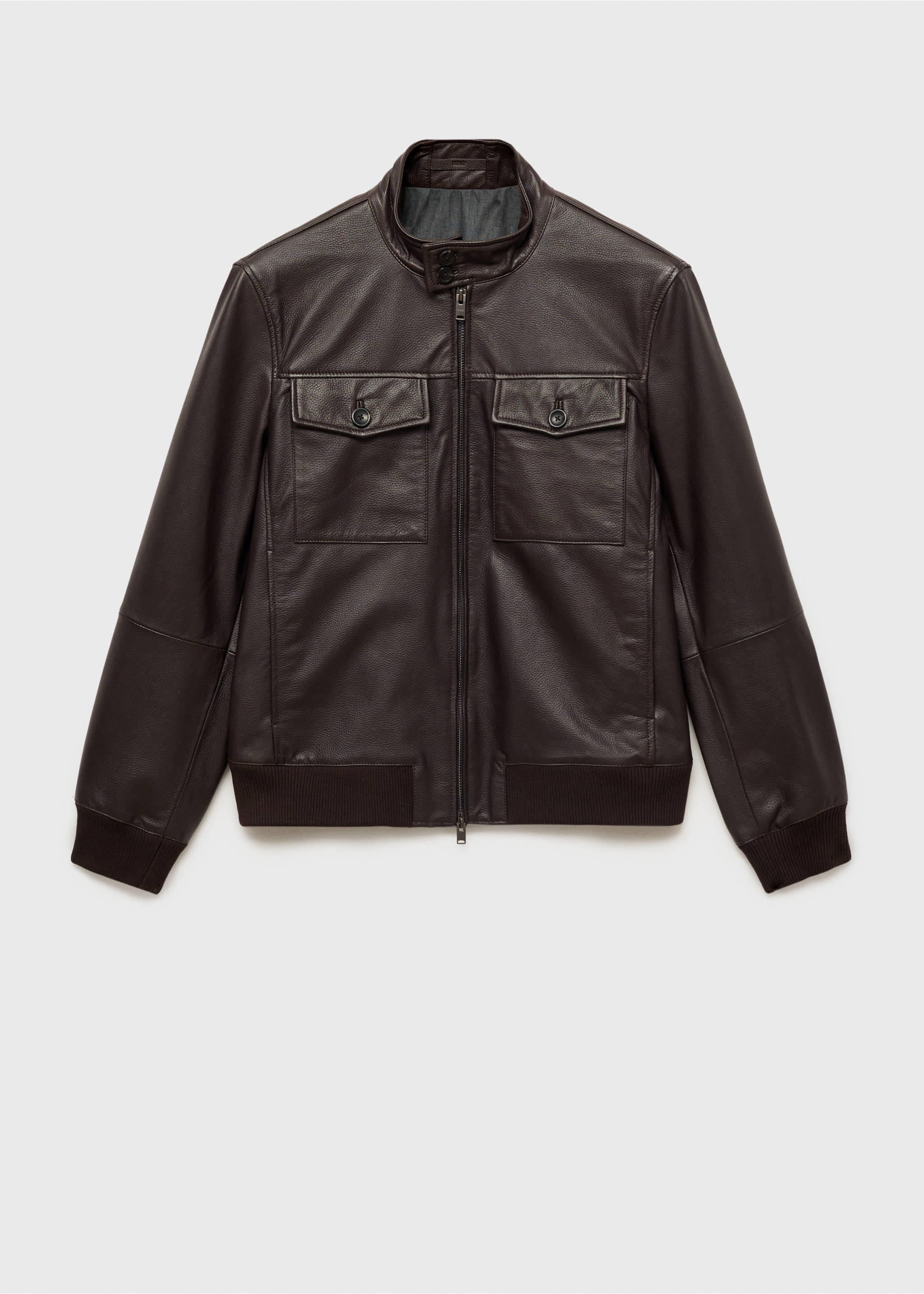 Pocket leather biker jacket - Article without model, Brown. Ref: 87050576-00.