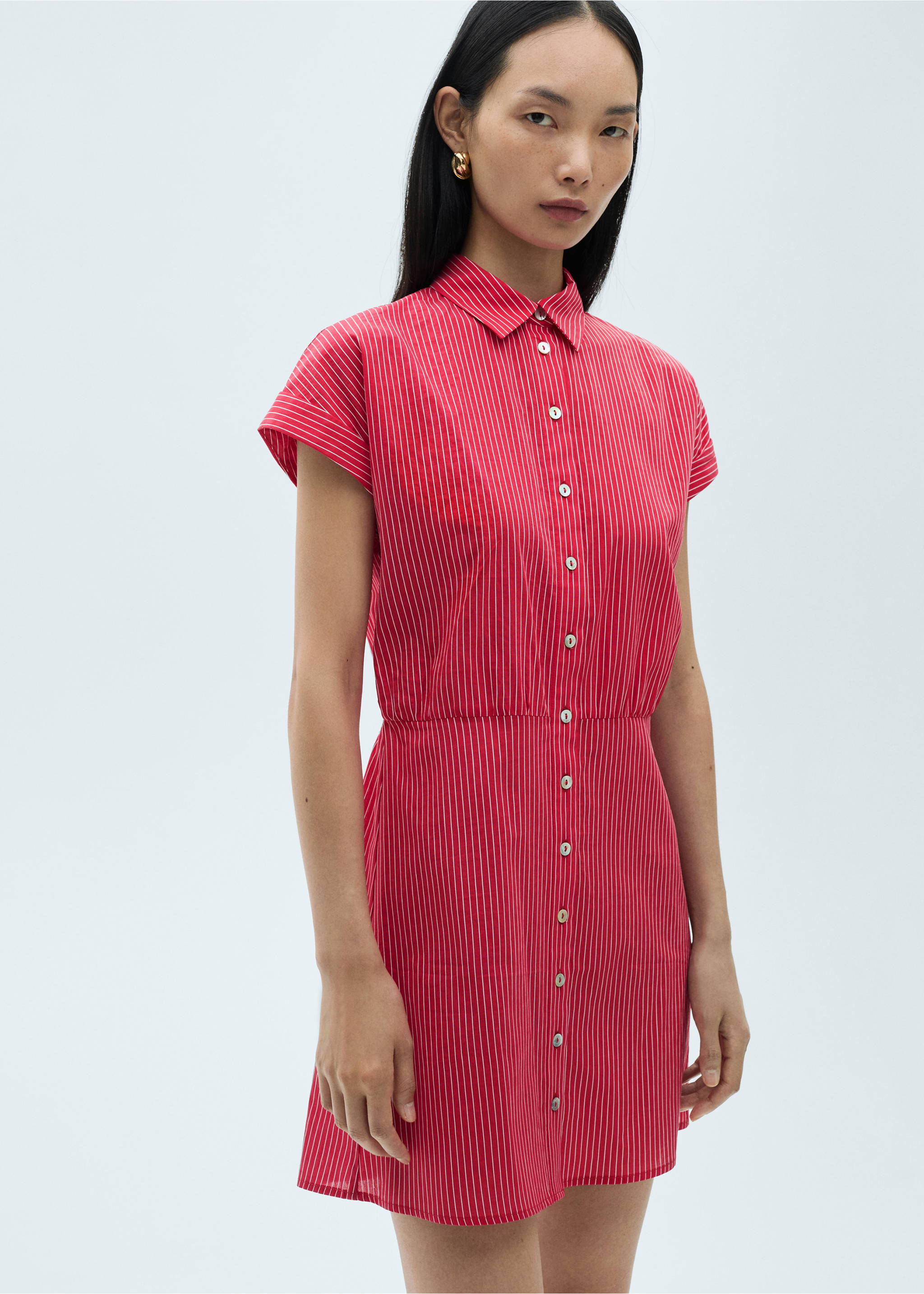 Robe chemise coton rayures - Plan moyen, Rouge. Ref: 87050577-00.
