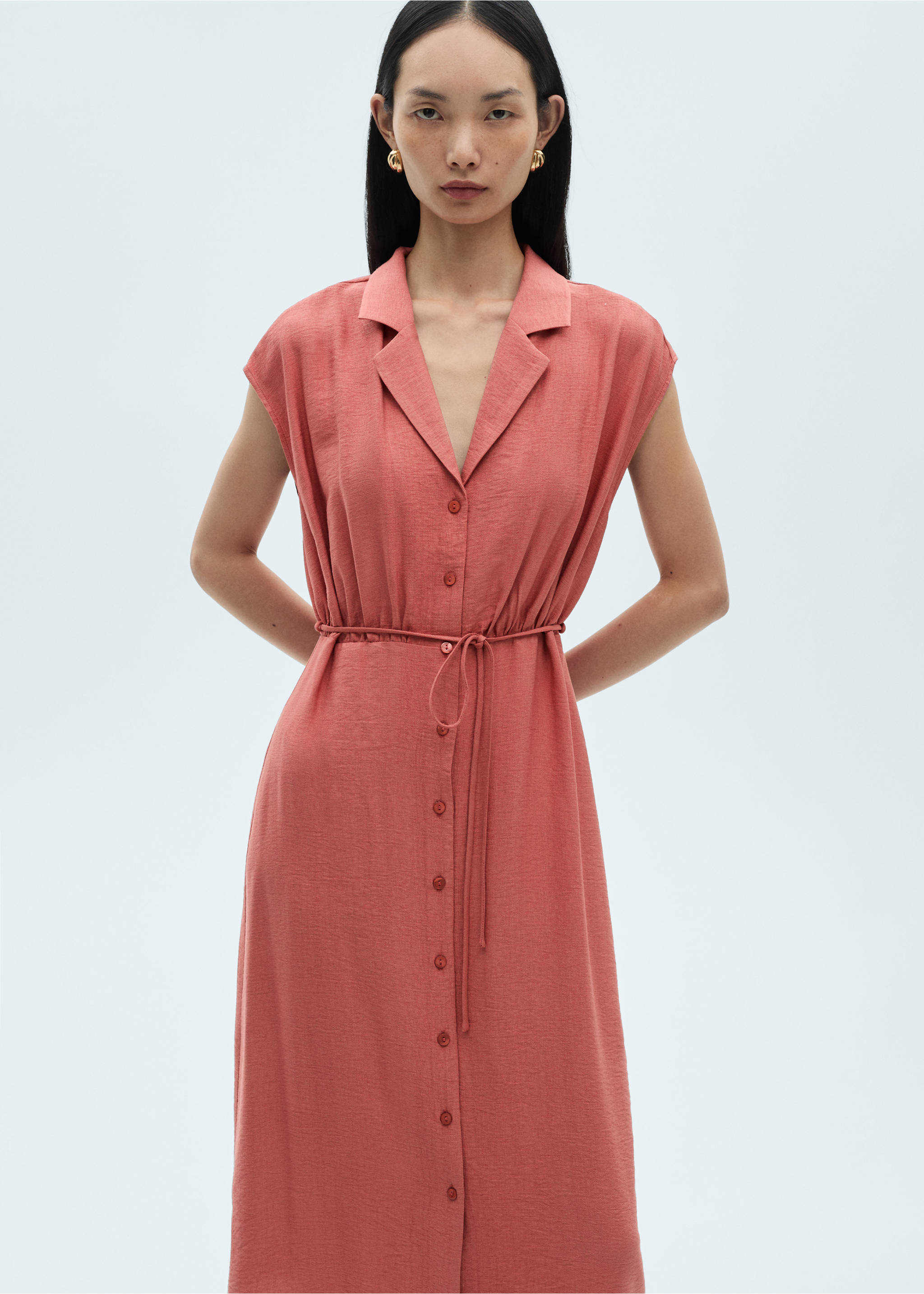 Hemdkleid mit Taillenband - Mittlere Ansicht, Rosa. Ref: 87050578-00.