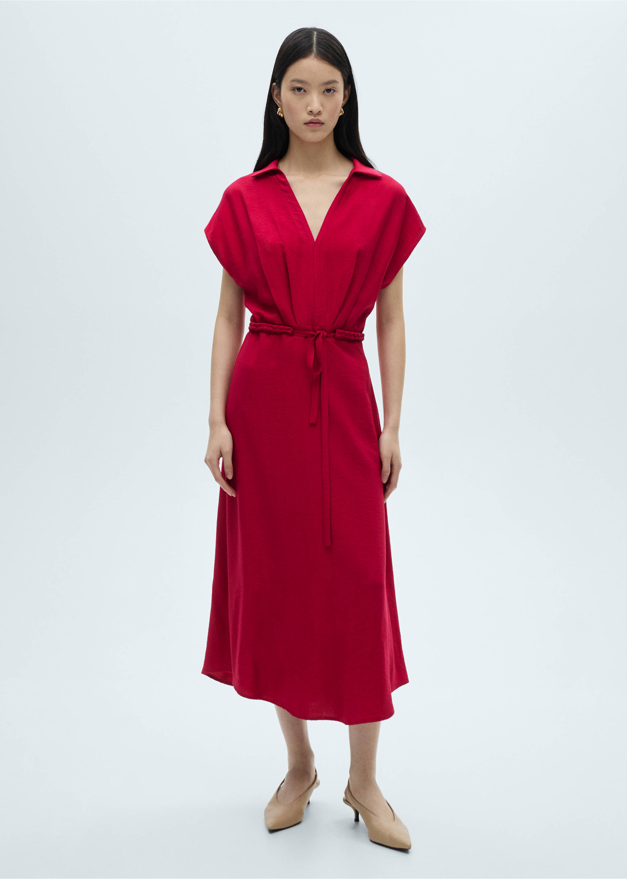 Cotton dress with dart detail - General plane, Red. Ref: 87050579-00.
