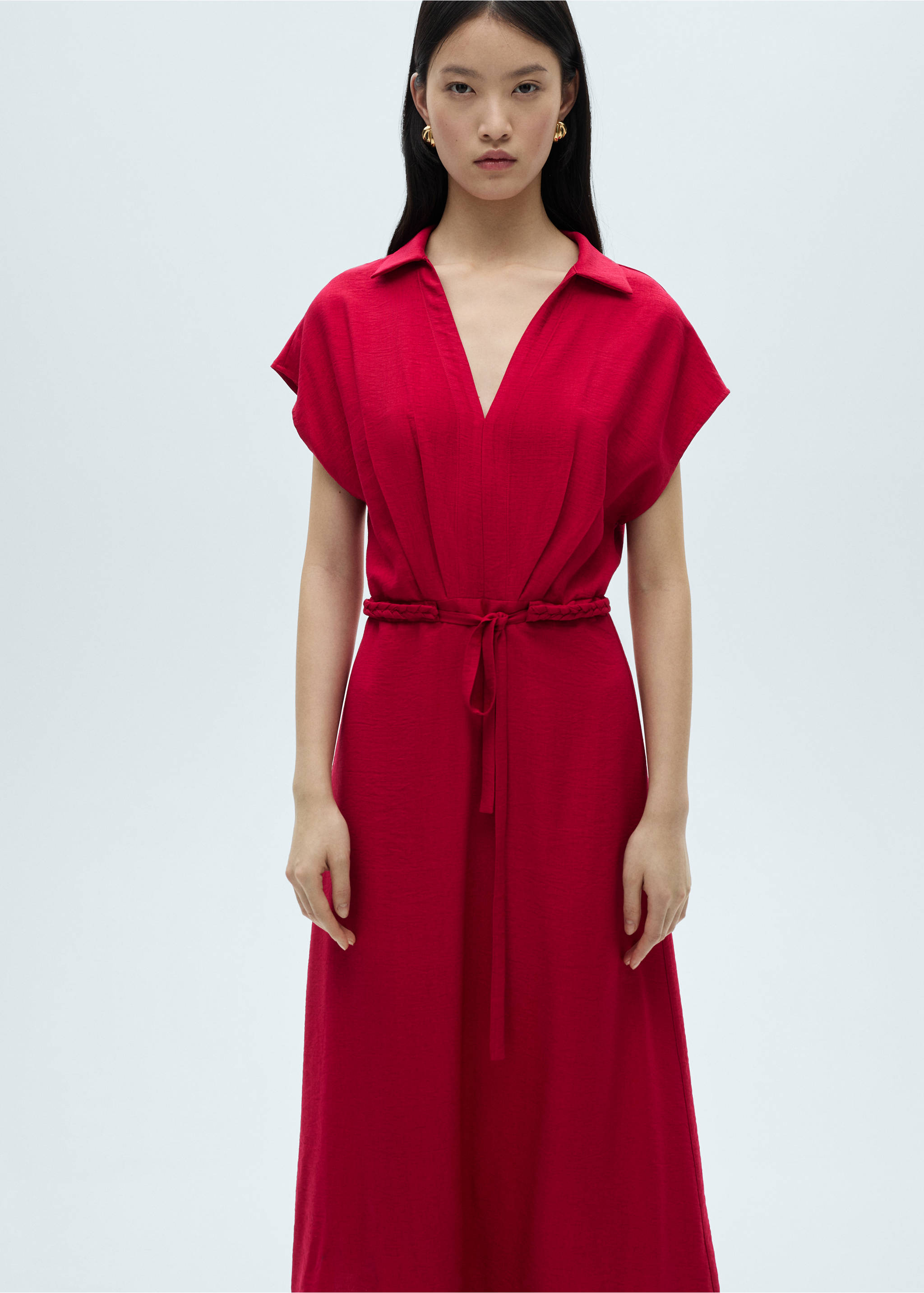 Cotton dress with dart detail - Medium plane, Red. Ref: 87050579-00.