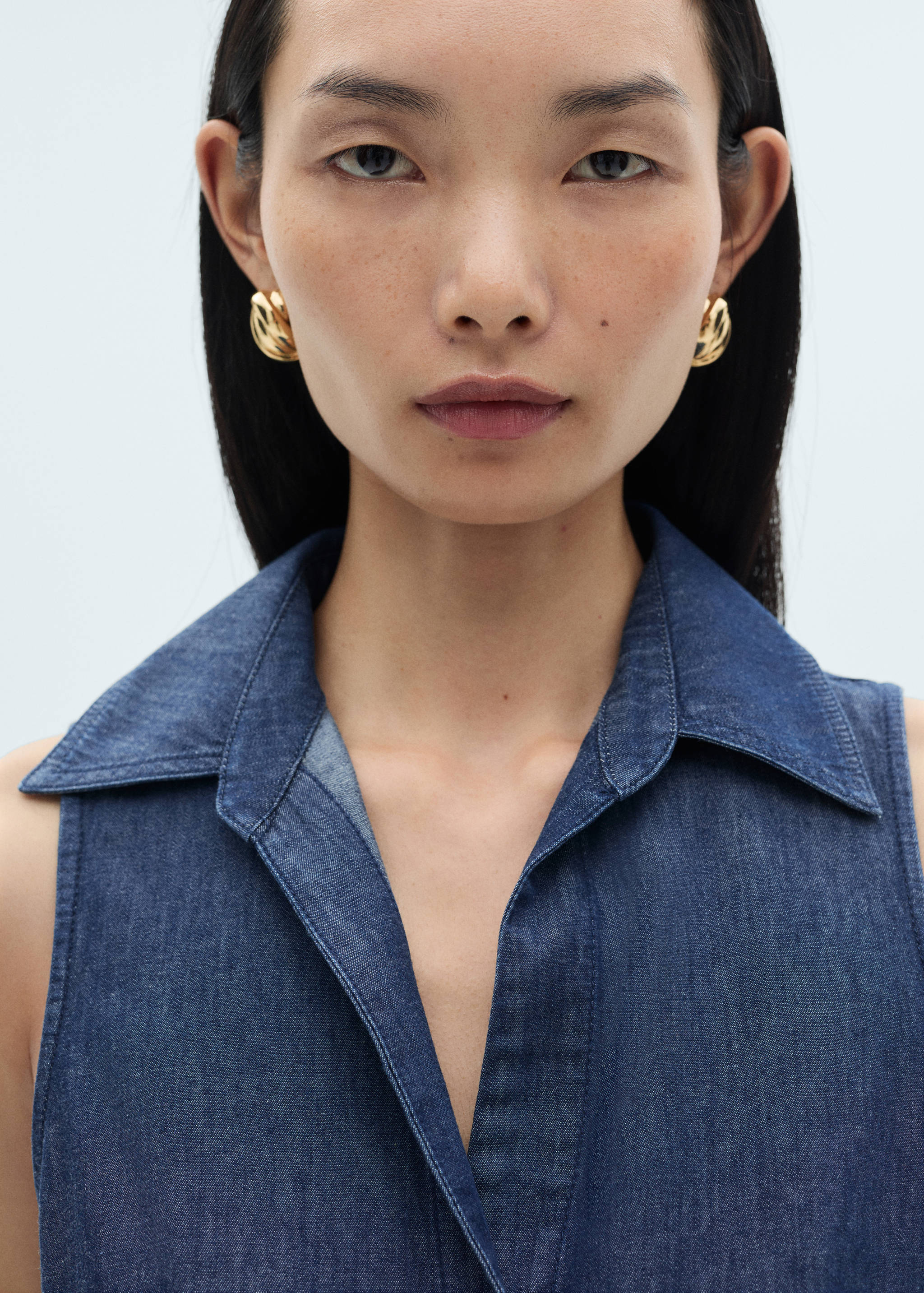 Denim-effect cotton top - Details of the article 1