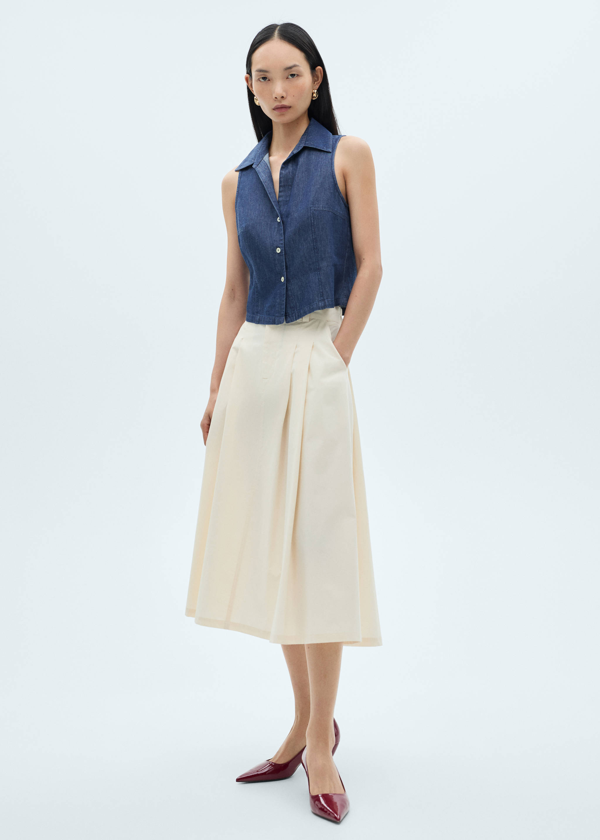 Denim-effect cotton top - Details of the article 2