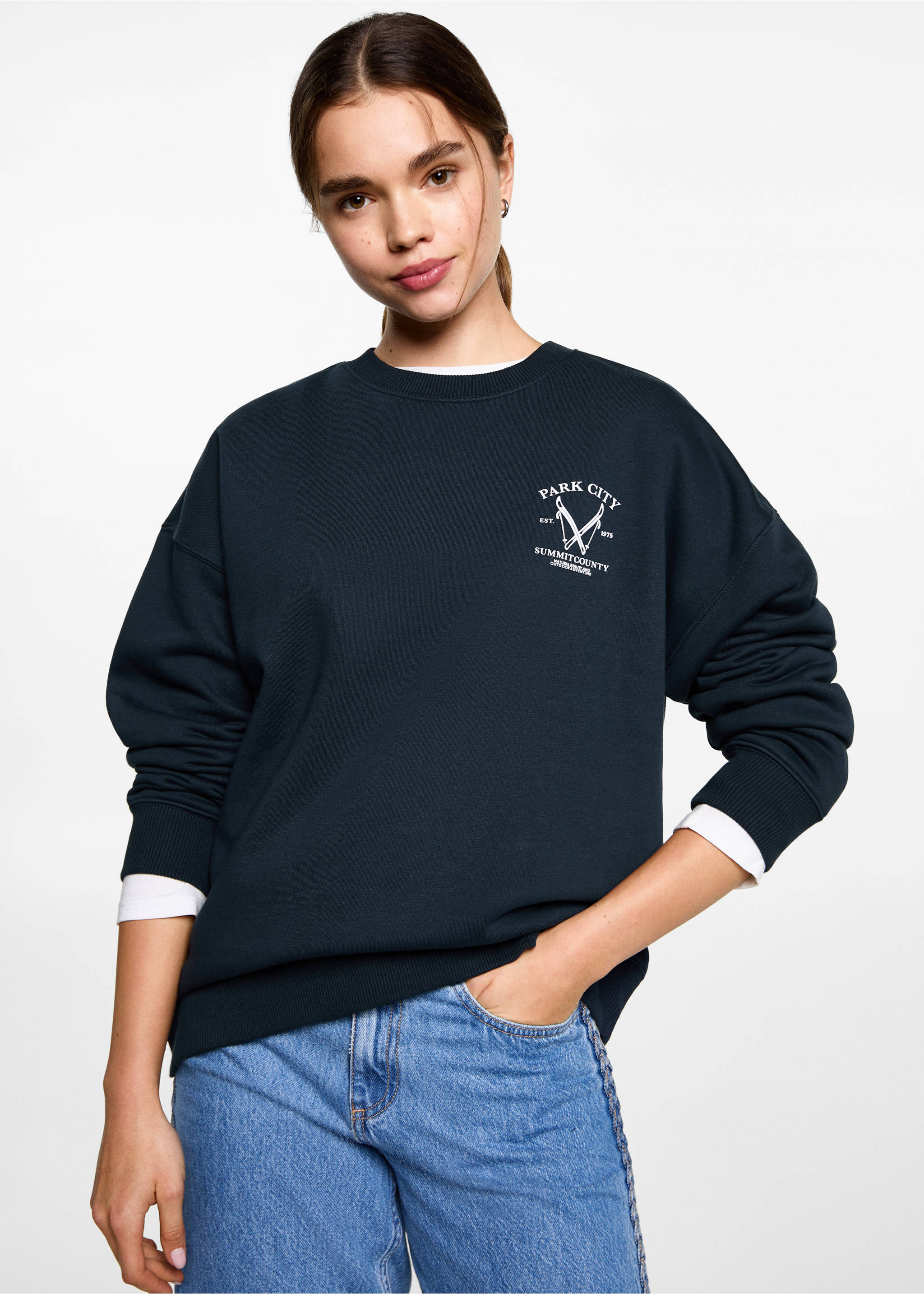 Printed cotton sweatshirt - Medium plane, Dark Navy. Ref: 87050593-00.