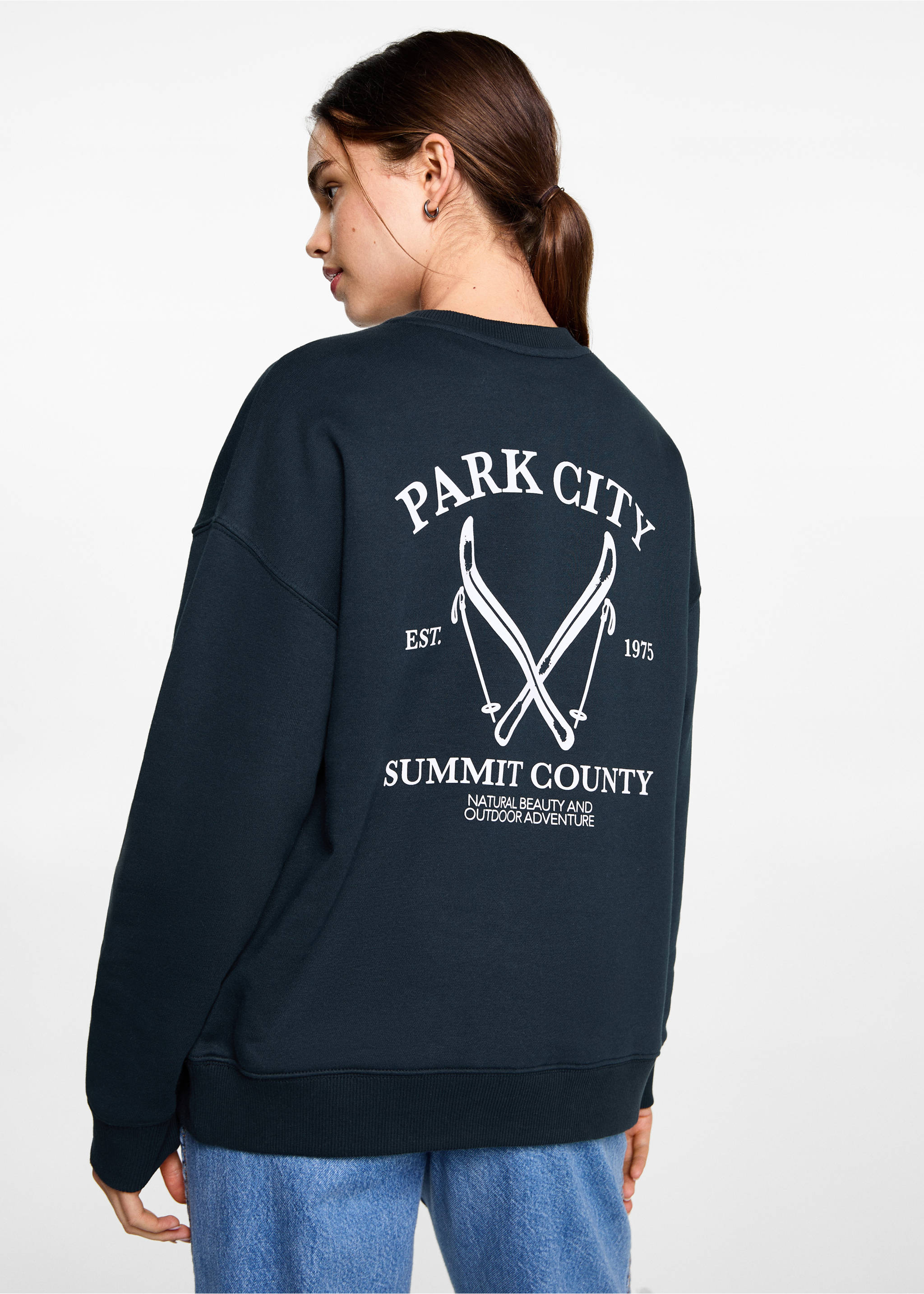 Printed cotton sweatshirt - Reverse of the article, Dark Navy. Ref: 87050593-00.