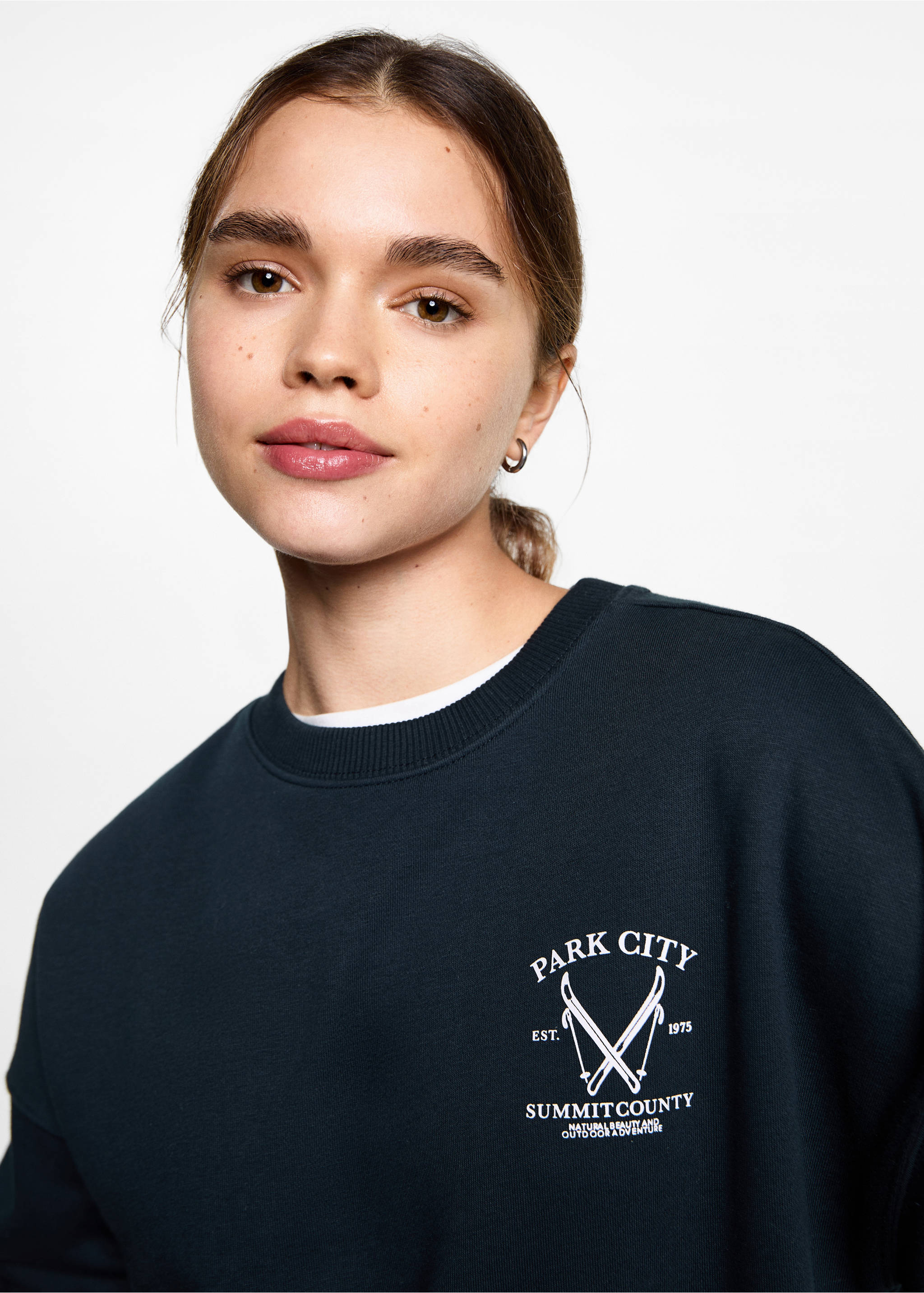 Printed cotton sweatshirt - Details of the article 1, Dark Navy. Ref: 87050593-00.