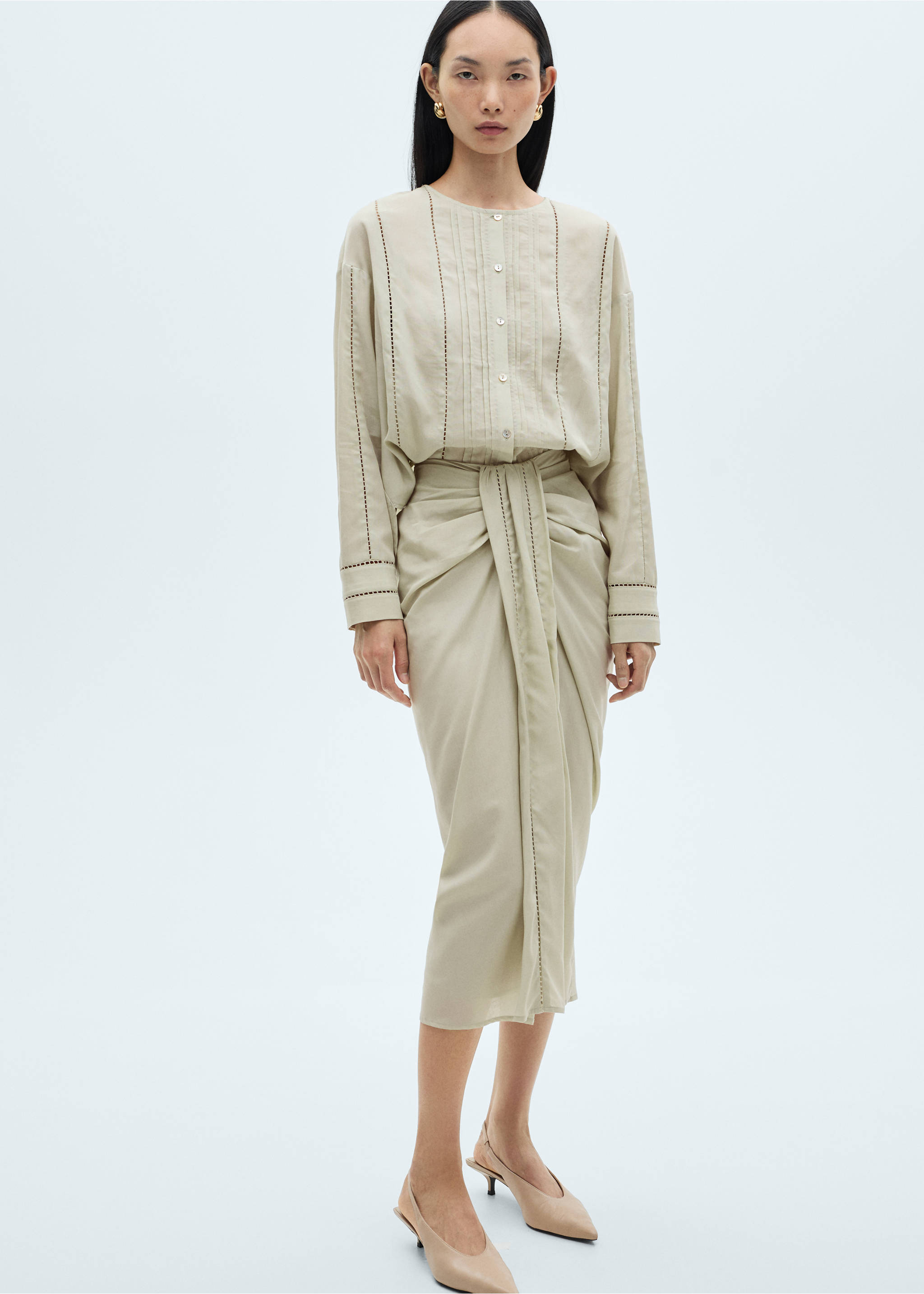 Draped midi skirt - General plane, Aqua Green. Ref: 87050596-00.