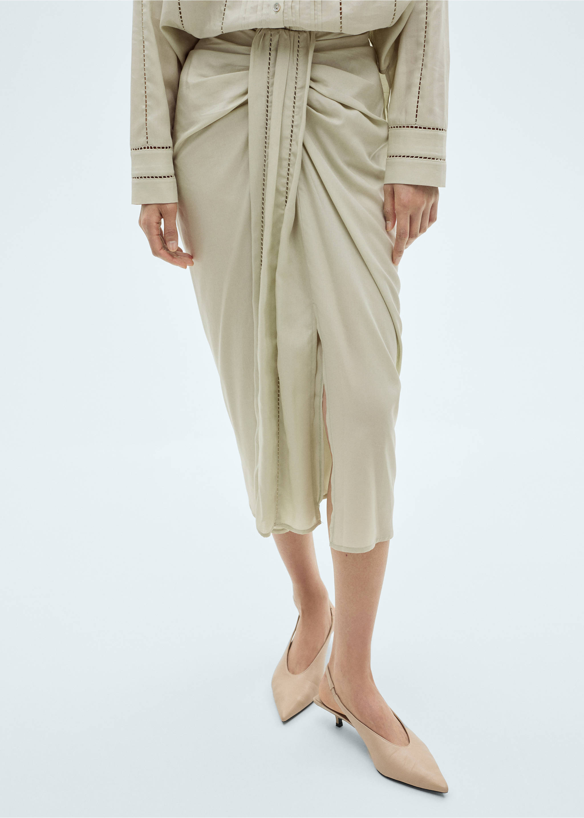 Draped midi skirt - Medium plane, Aqua Green. Ref: 87050596-00.