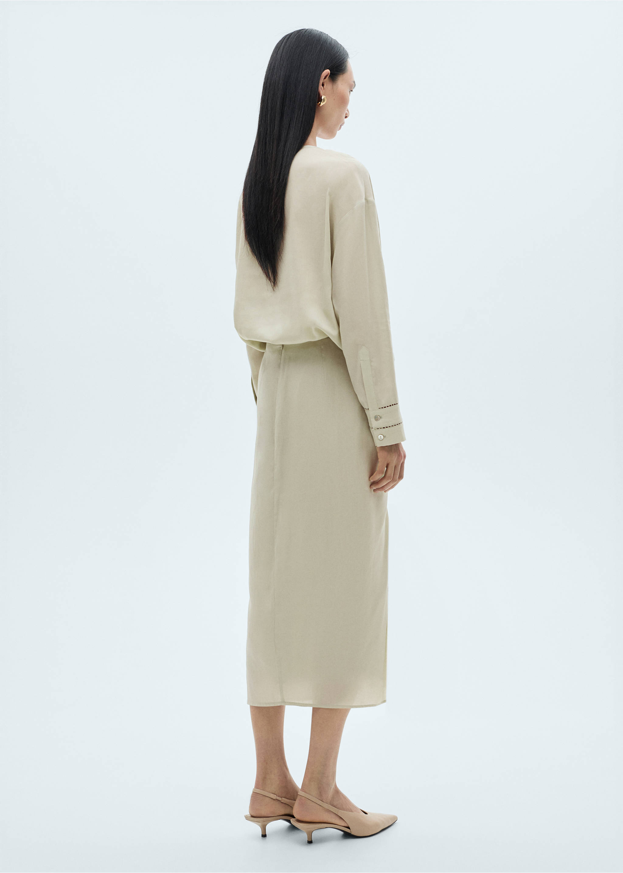 Draped midi skirt - Reverse of the article, Aqua Green. Ref: 87050596-00.