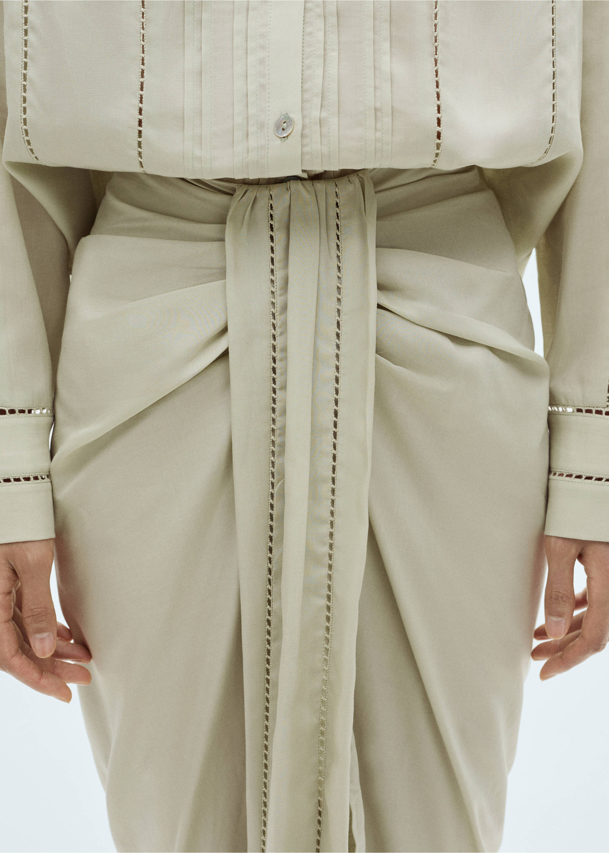 Draped midi skirt - Details of the article 3, Aqua Green. Ref: 87050596-00.