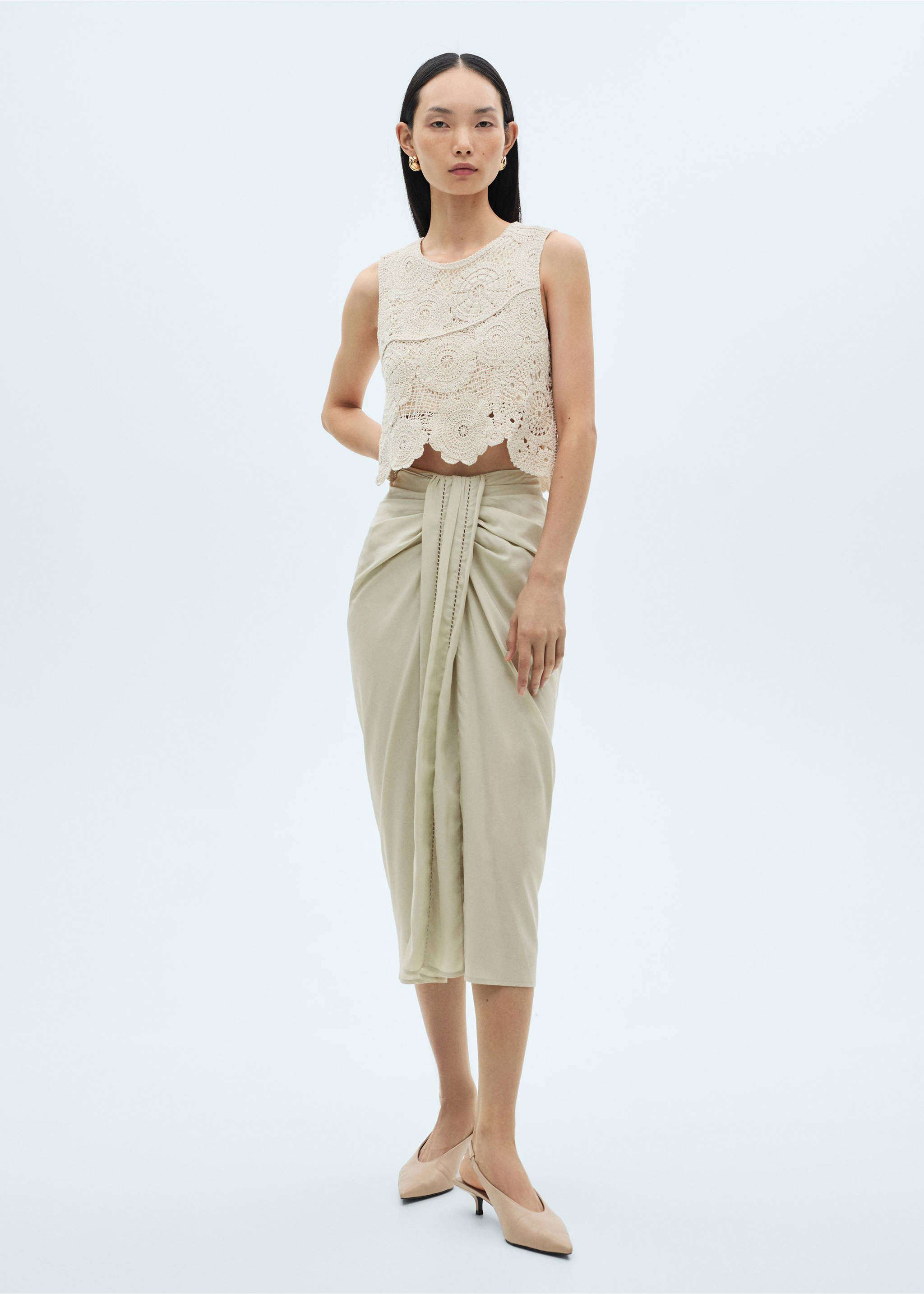 Draped midi skirt - Details of the article 2, Aqua Green. Ref: 87050596-00.