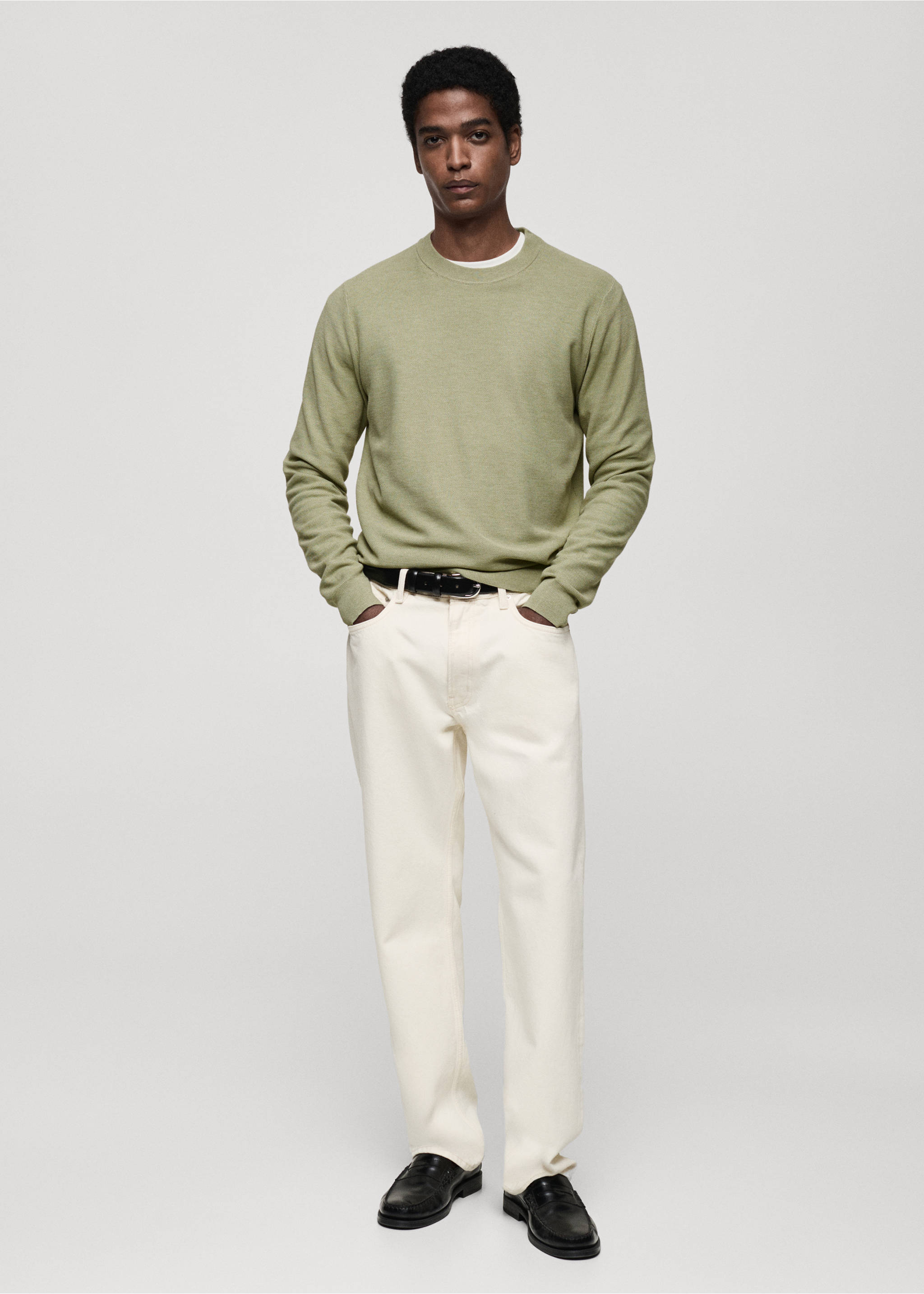Microstructured cotton knitted sweater - General plane, Green Apple. Ref: 87050599-00.