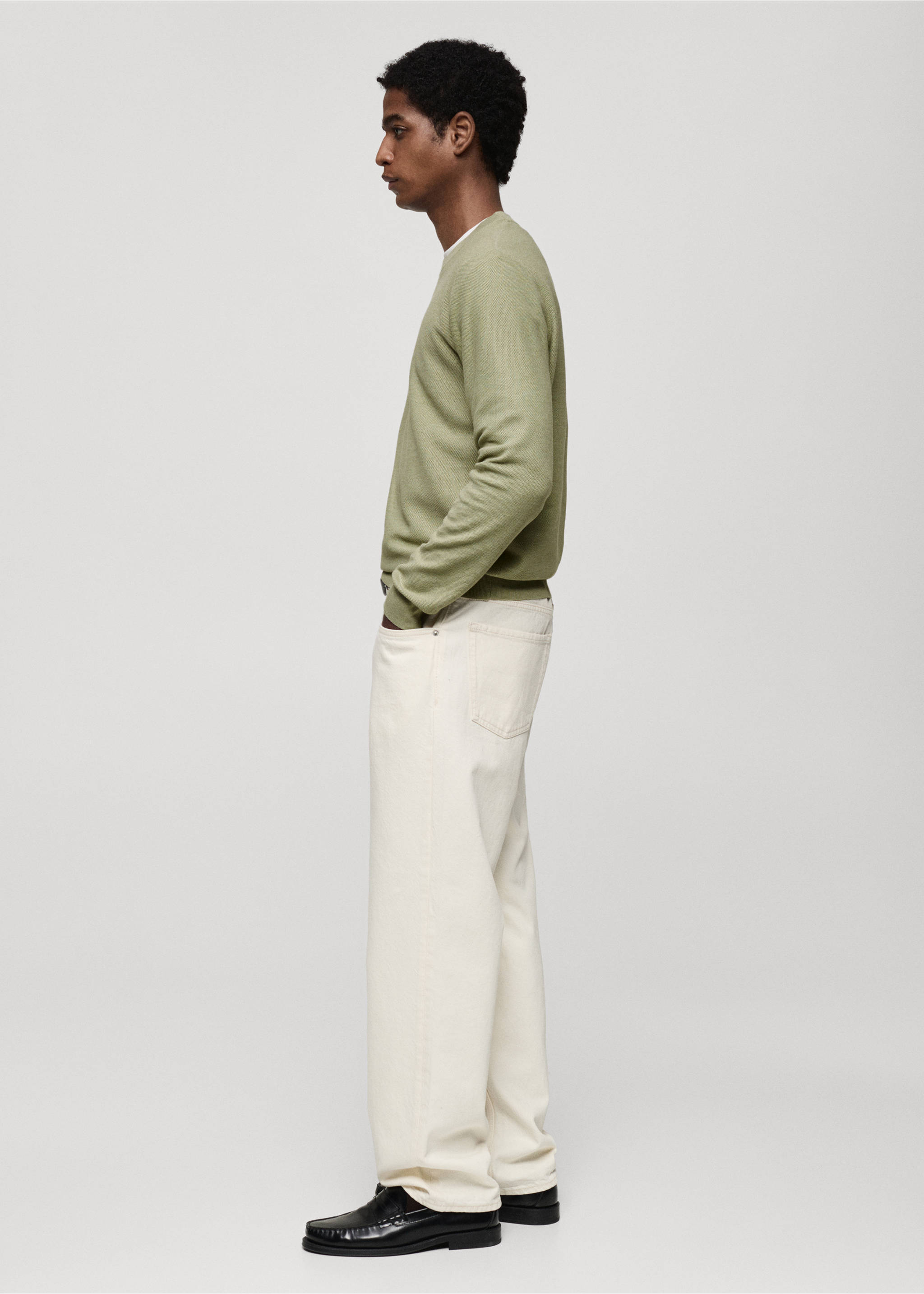 Microstructured cotton knitted sweater - Details of the article 2, Green Apple. Ref: 87050599-00.