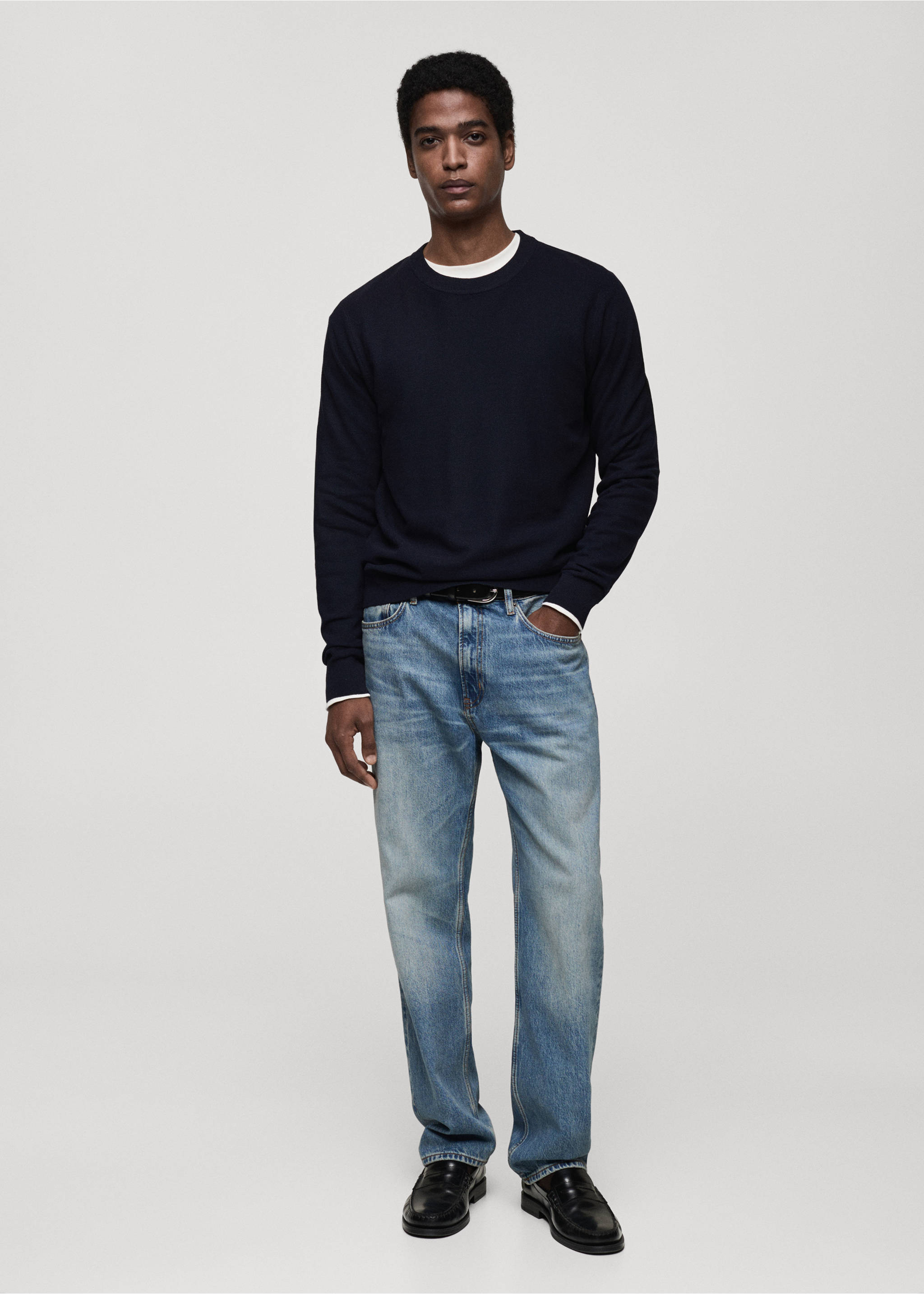 Microstructured cotton knitted sweater - General plane, Dark Navy. Ref: 87050599-00.