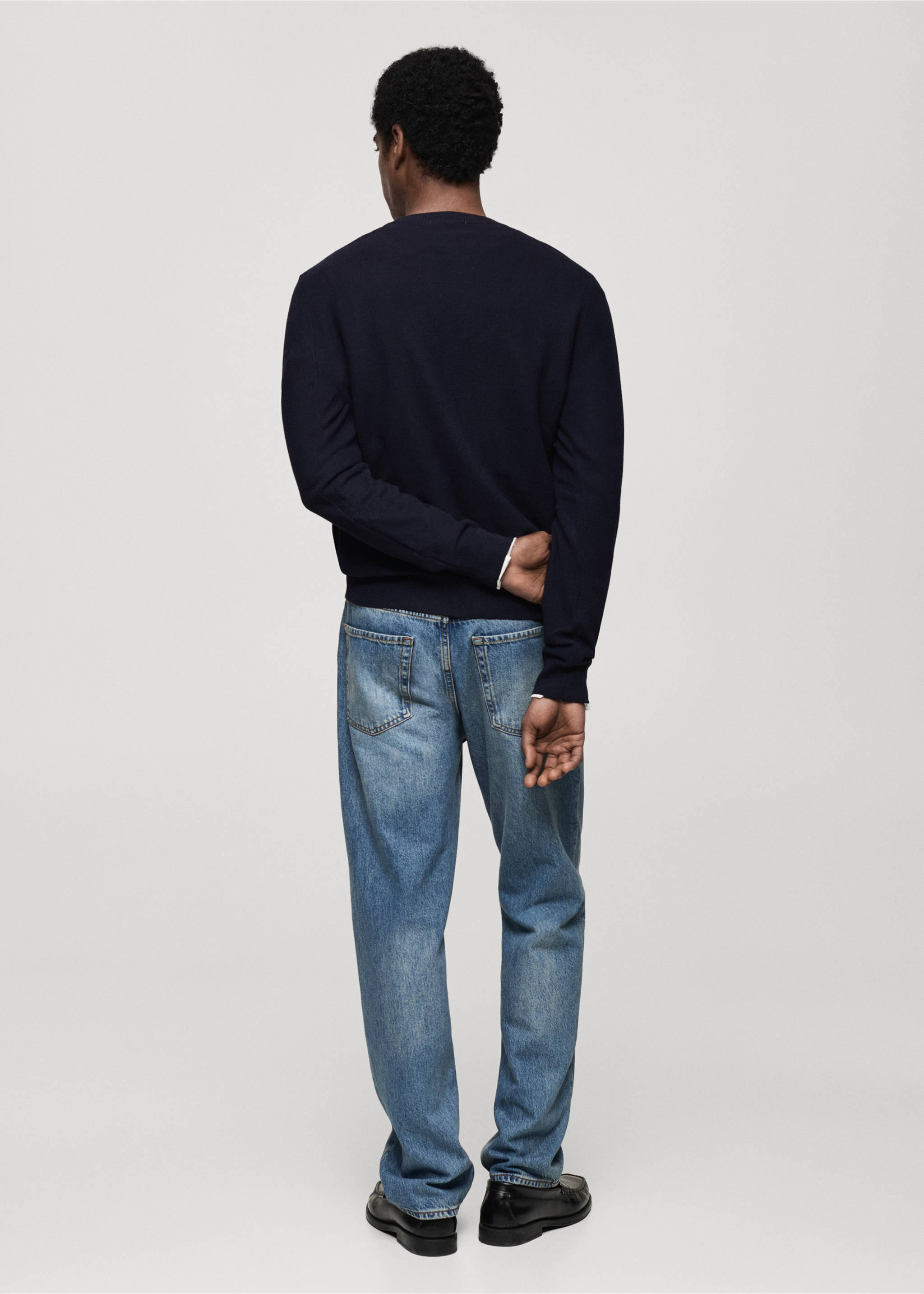 Microstructured cotton knitted sweater - Reverse of the article, Dark Navy. Ref: 87050599-00.