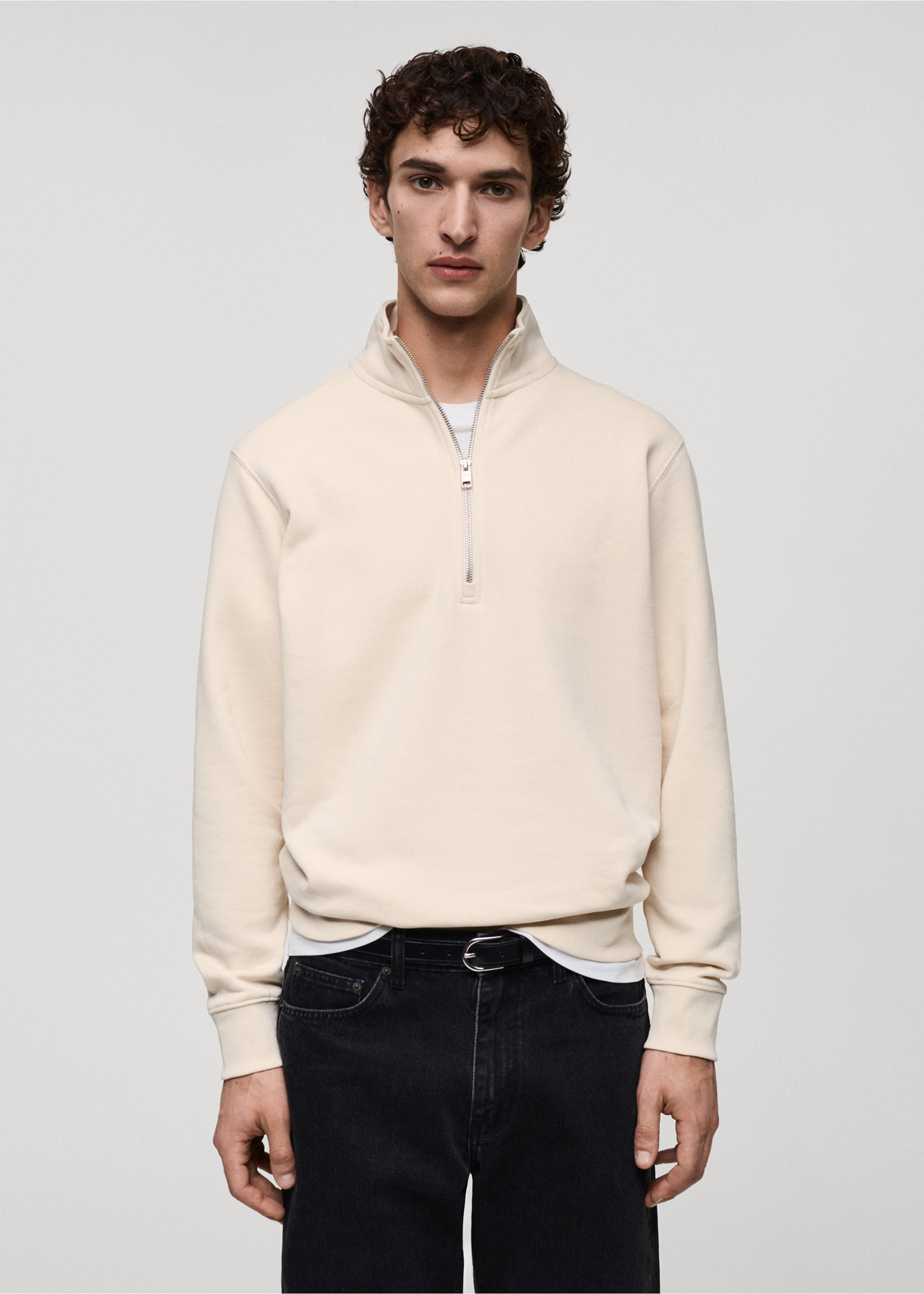 Regular-fit zip-neck sweatshirt - Medium plane, Ecru. Ref: 87050601-00.