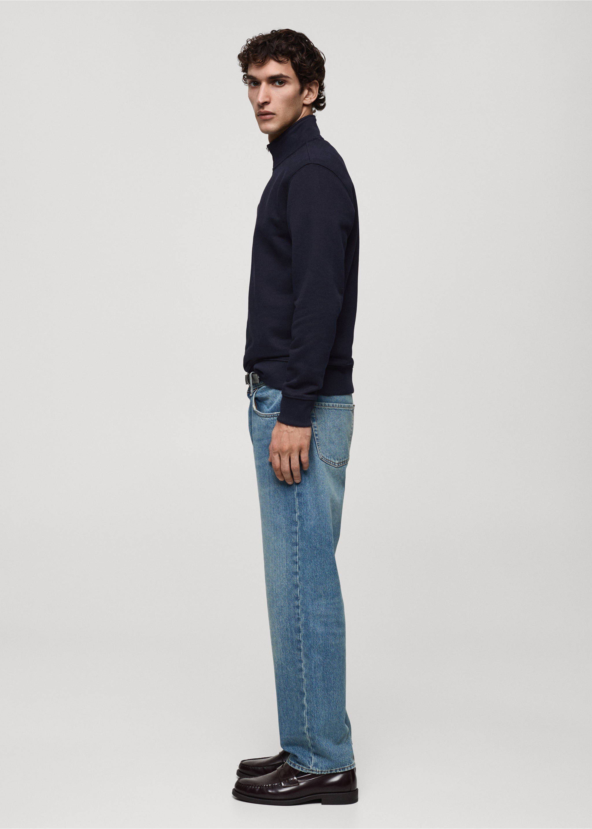 Regular-fit zip-neck sweatshirt - Details of the article 2, Dark Navy. Ref: 87050601-00.