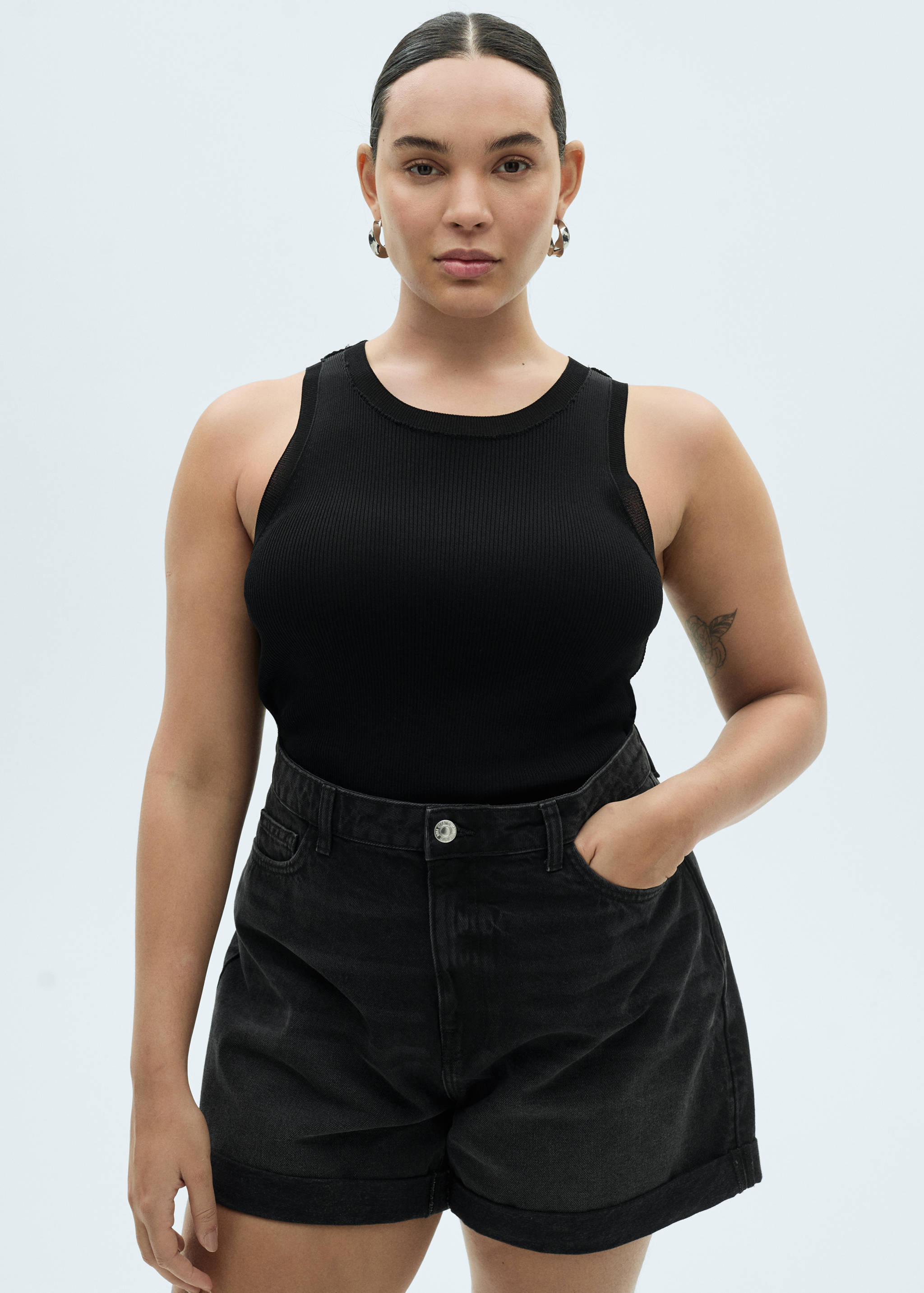 Short en jean taille haute coupe mom - Détail de l'article 5