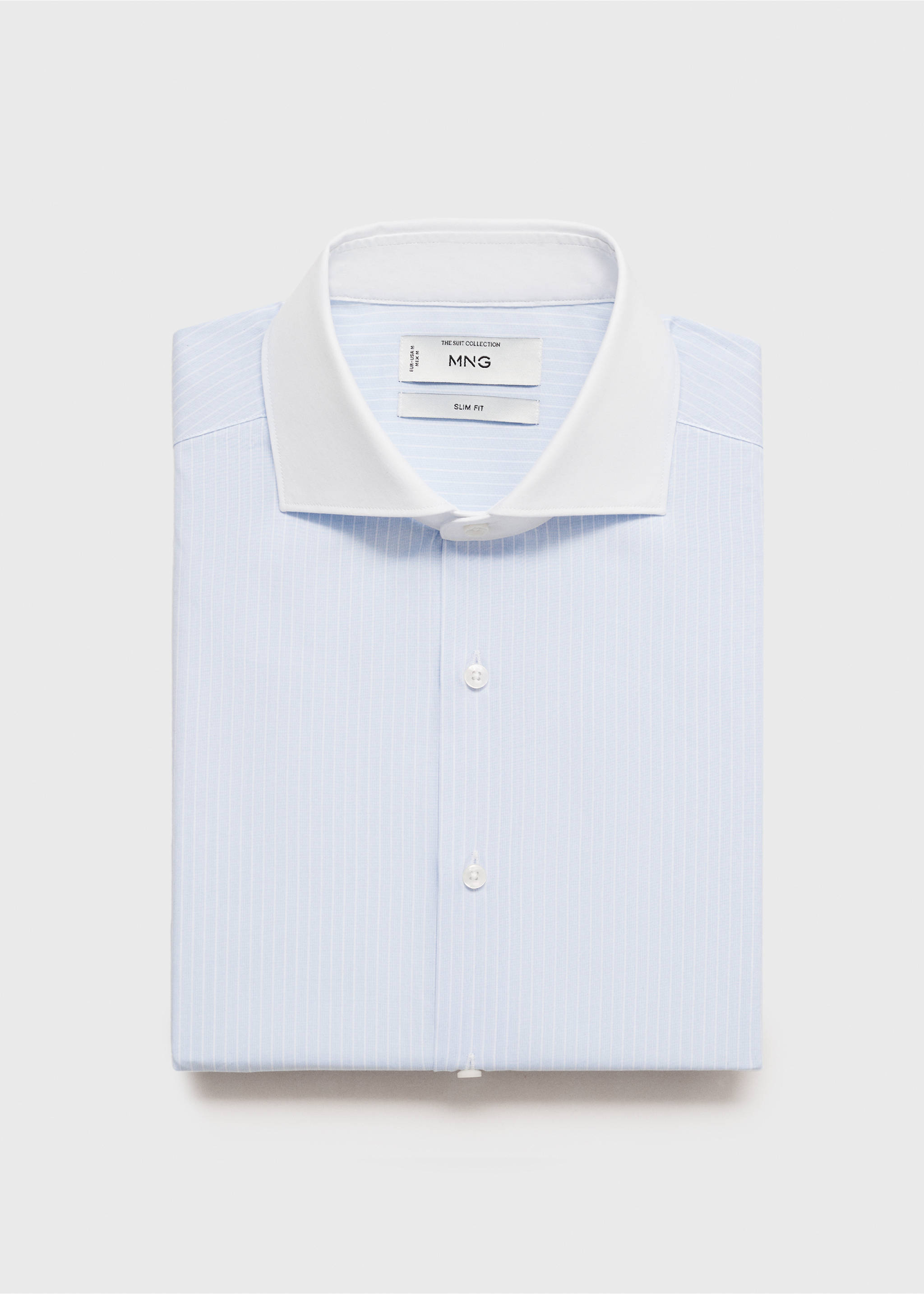 Koszula garniturowa w paski z kontrastowym kołnierzykiem - Szczegóły artykułu 8, Błękitny. Ref: 87050609-00.