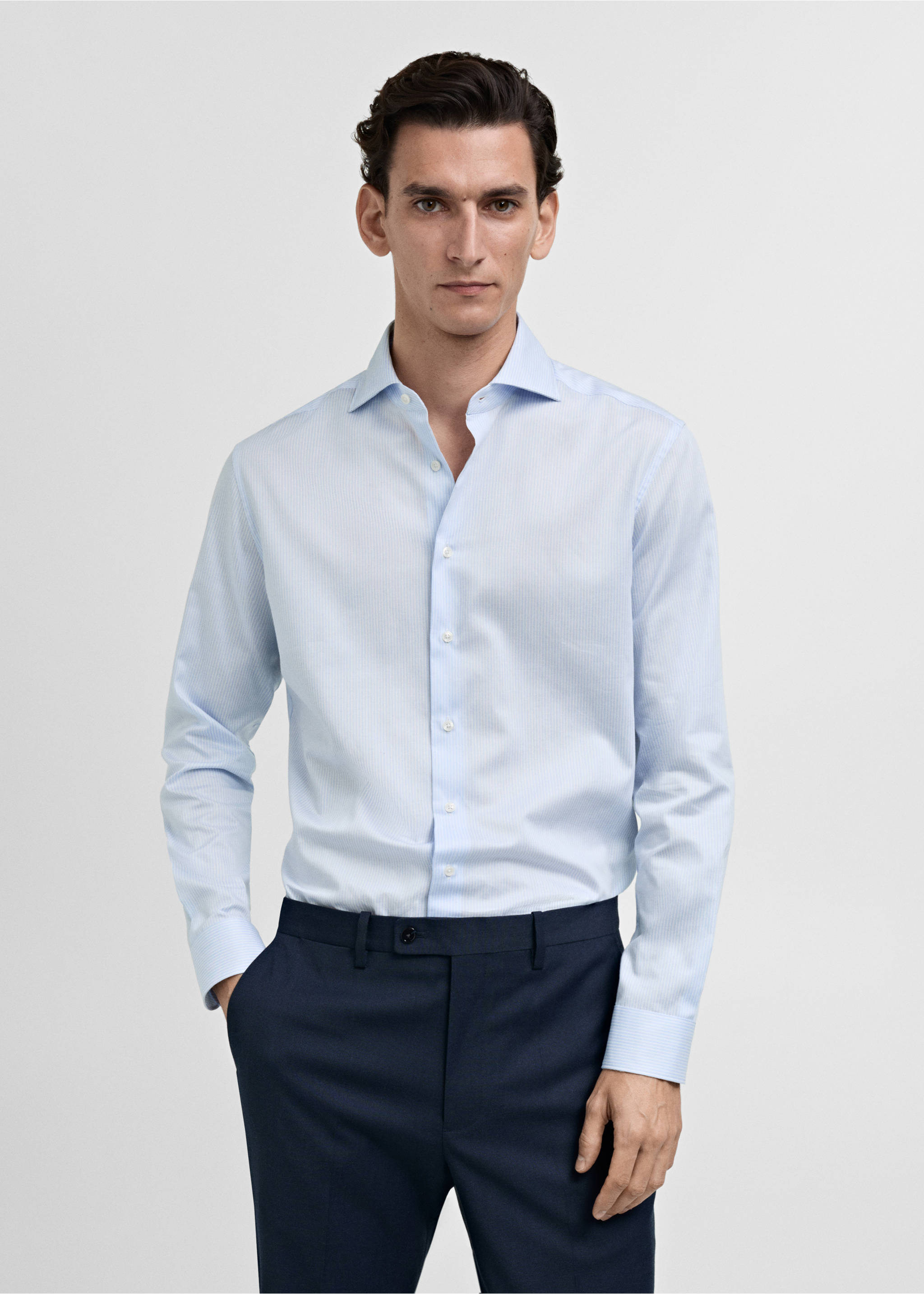 Slim fit thousand striped suit shirt - Medium plane, Sky Blue. Ref: 87050610-00.
