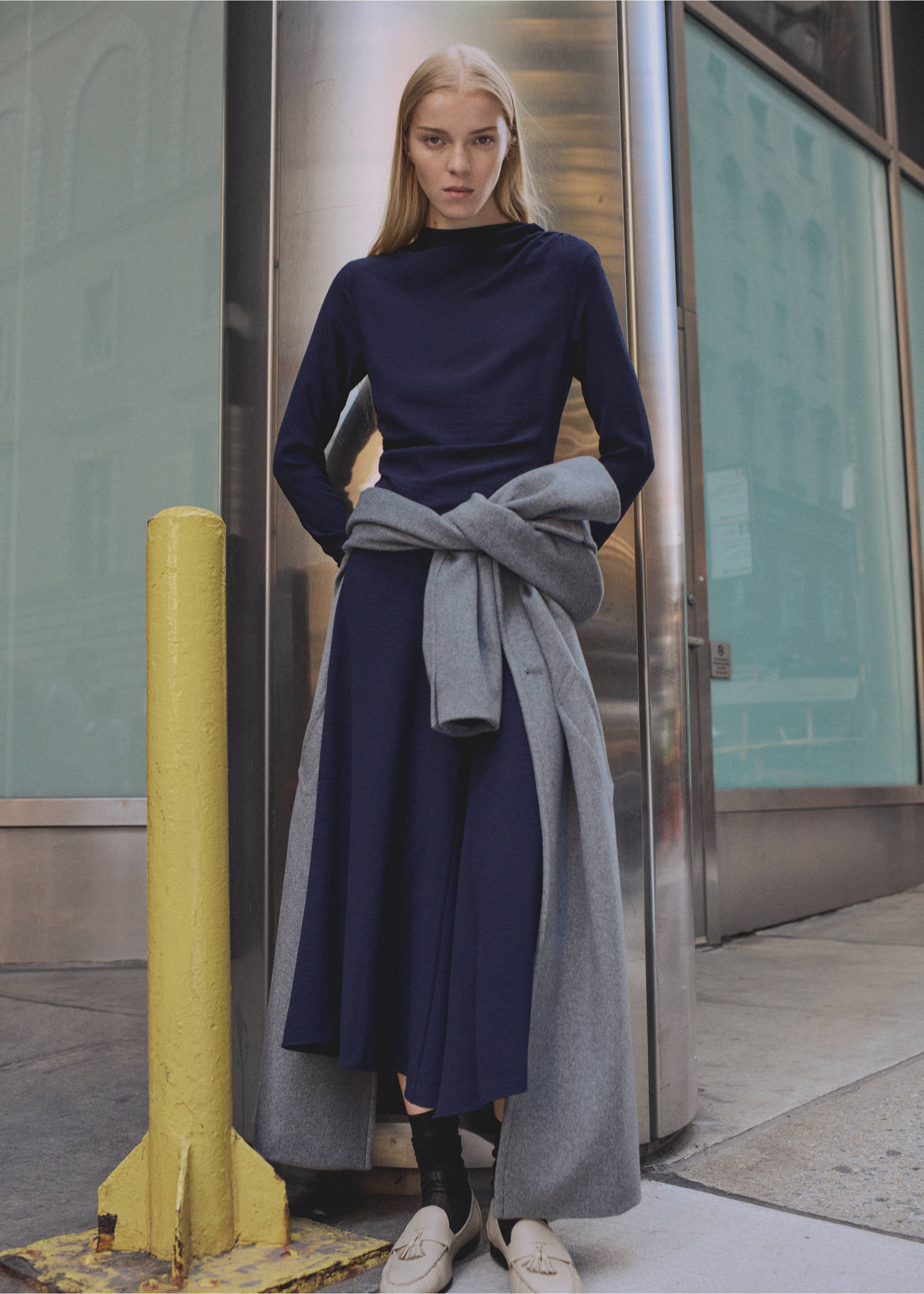 Asymmetrical pleated dress - General plane, Night Blue. Ref: 87050614-00.