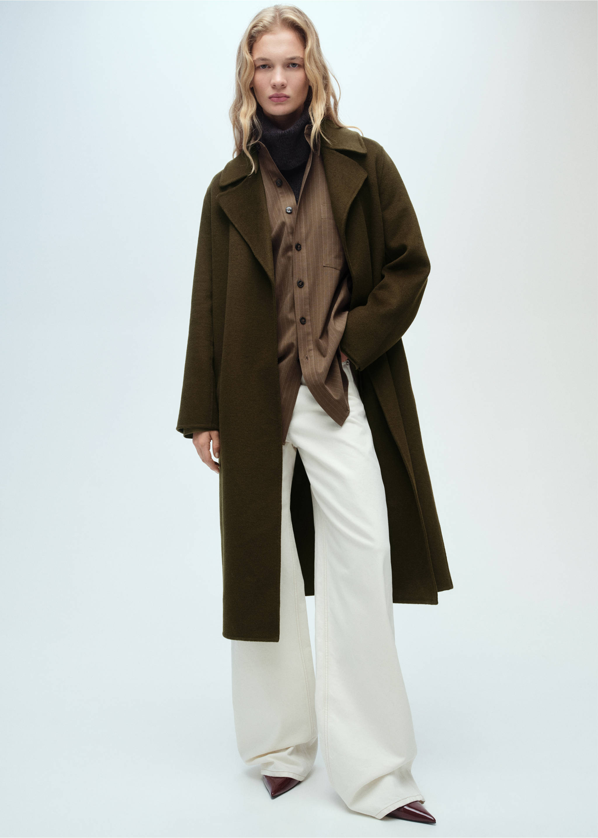 Handmade long coat with belt - General plane, Khaki. Ref: 87050616-00.