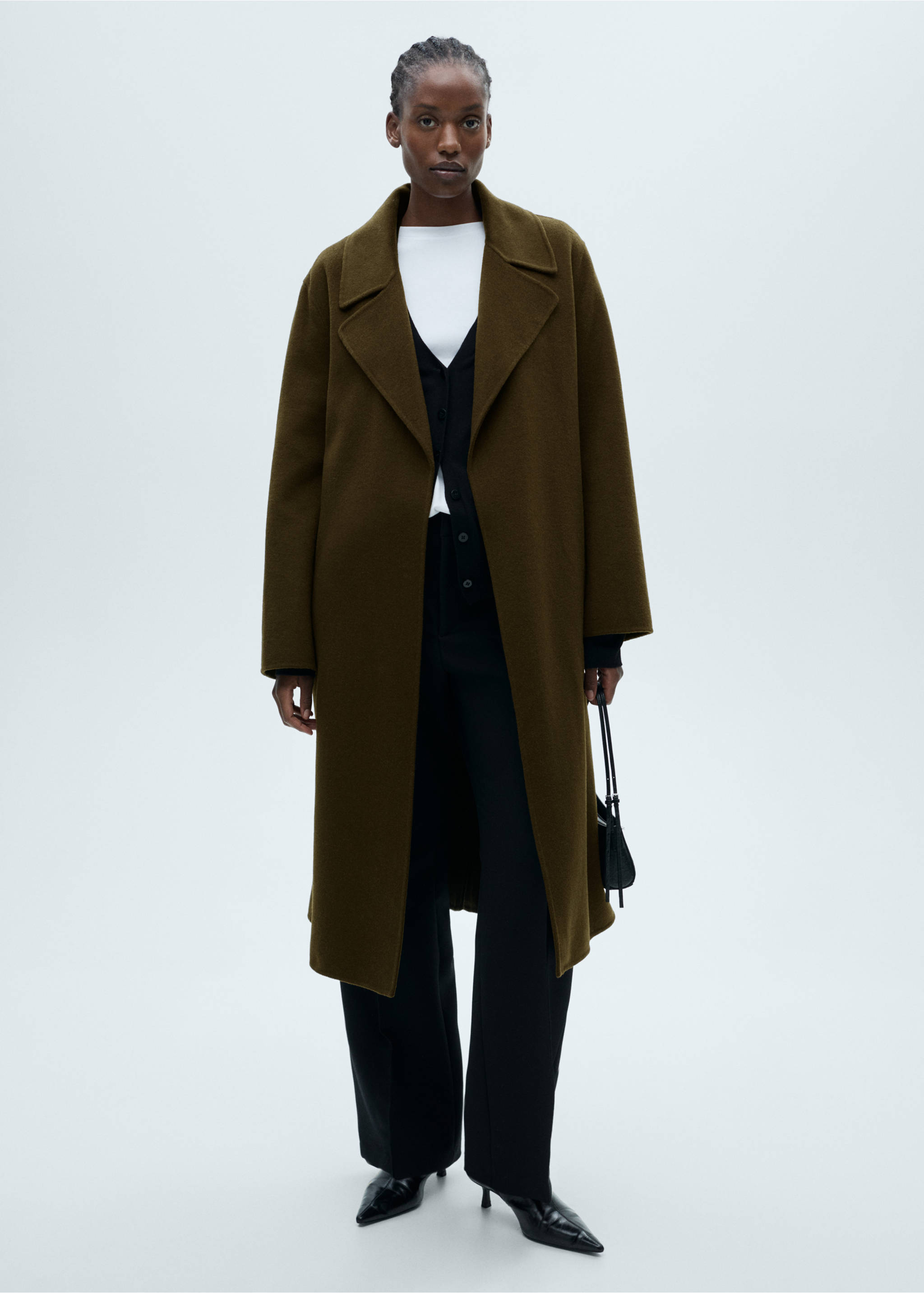 Handmade long coat with belt - Details of the article 3, Khaki. Ref: 87050616-00.