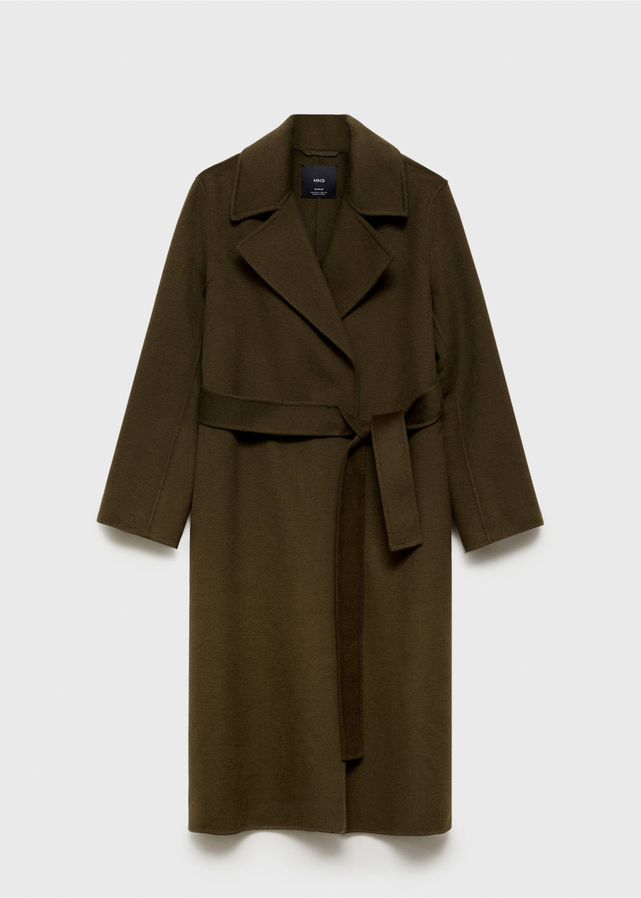 Manteau long fait main avec ceinture - Article sans modèle, Kaki. Ref: 87050616-00.