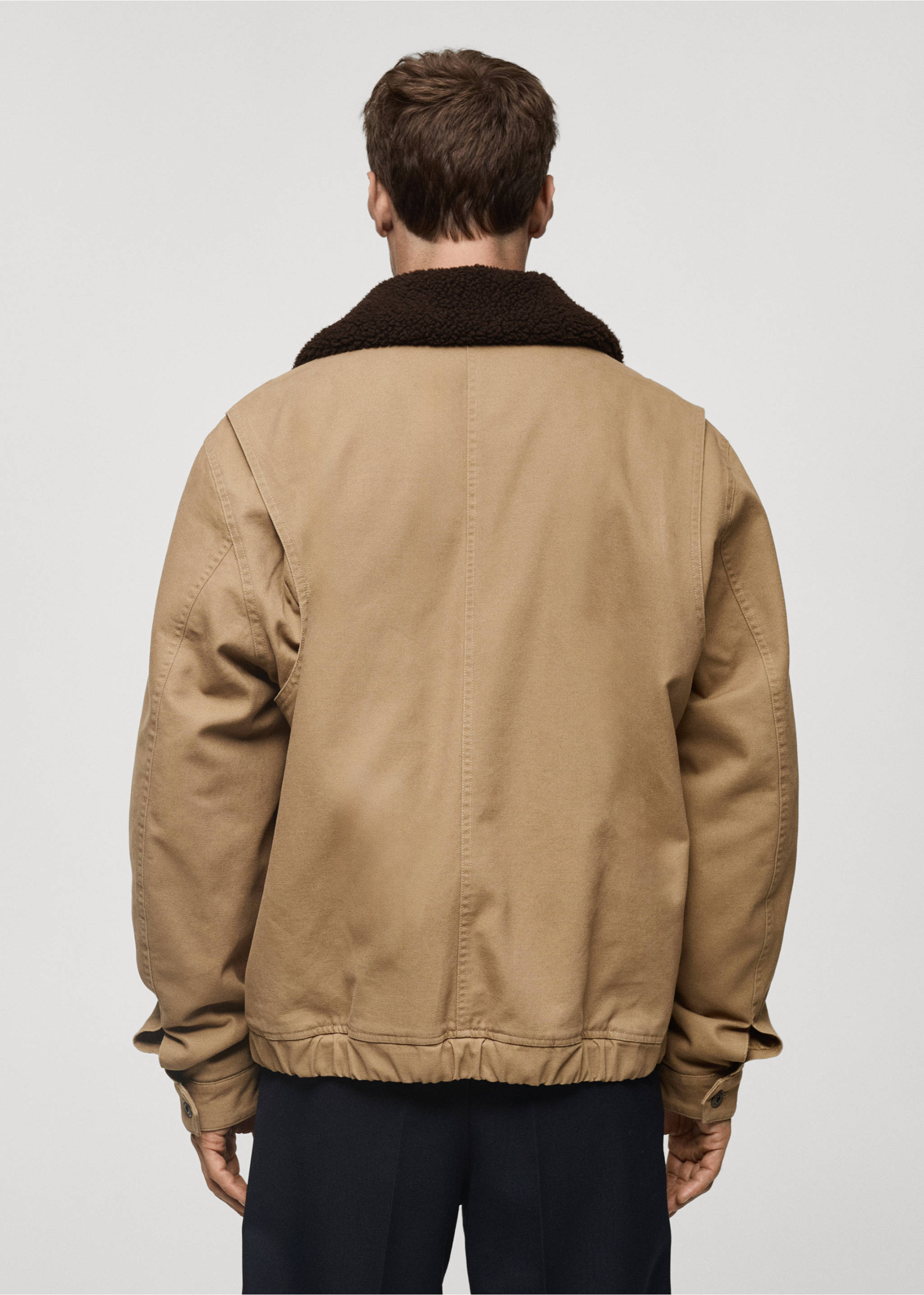 Quilted jacket with sheepskin collar - Reverse of the article, Medium Brown. Ref: 87050618-00.