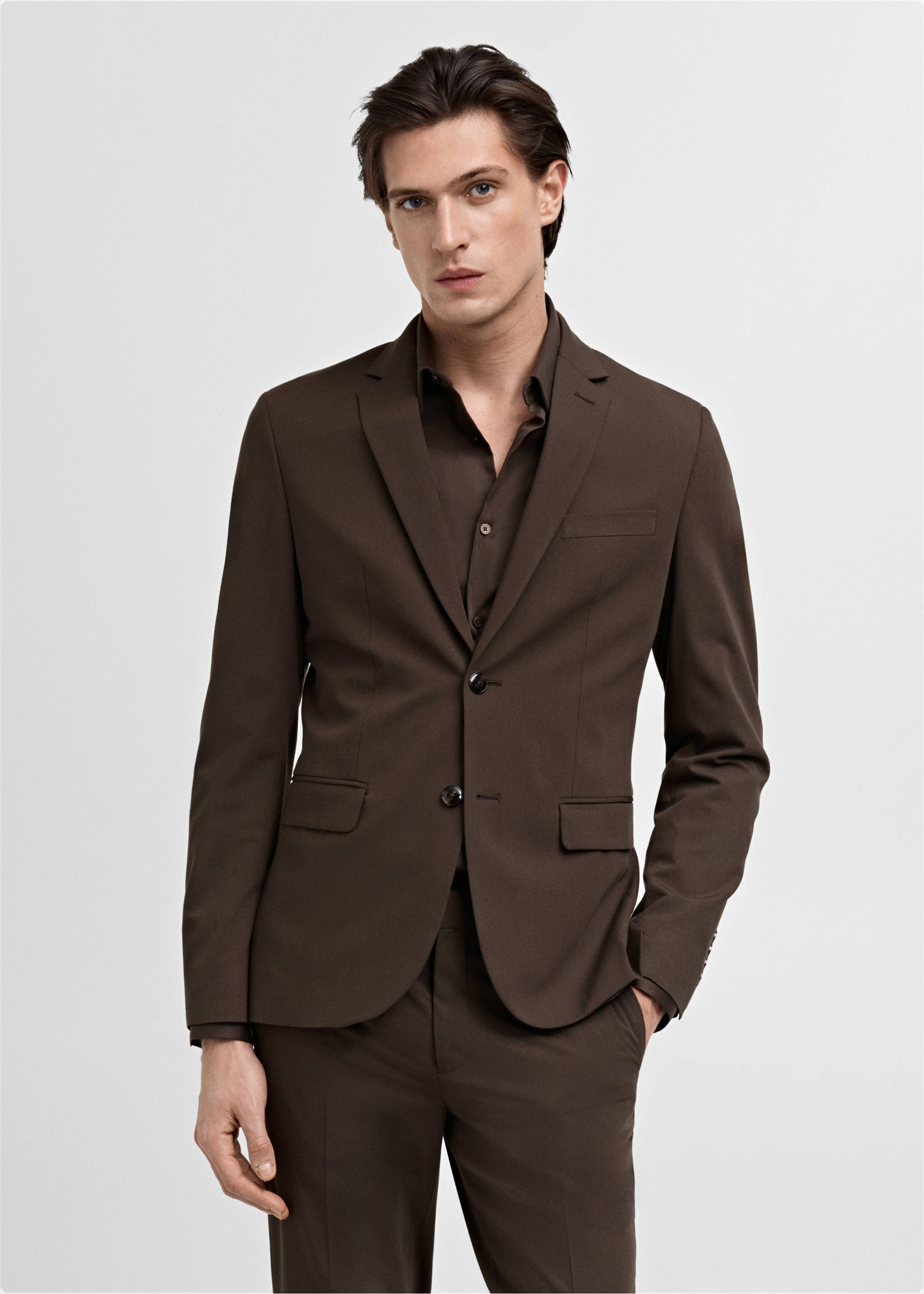 Marynarka garniturowa París super slim fit - Plan średni, Brązowy. Ref: 87050622-00.