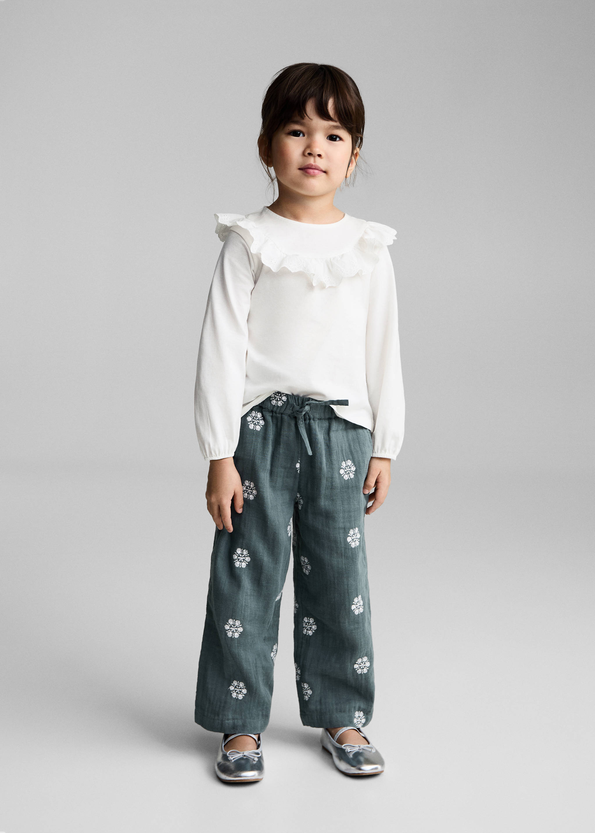 Baumwoll-T-Shirt mit Volant - Allgemeine Ansicht, Cremeweiß. Ref: 87050626-00.