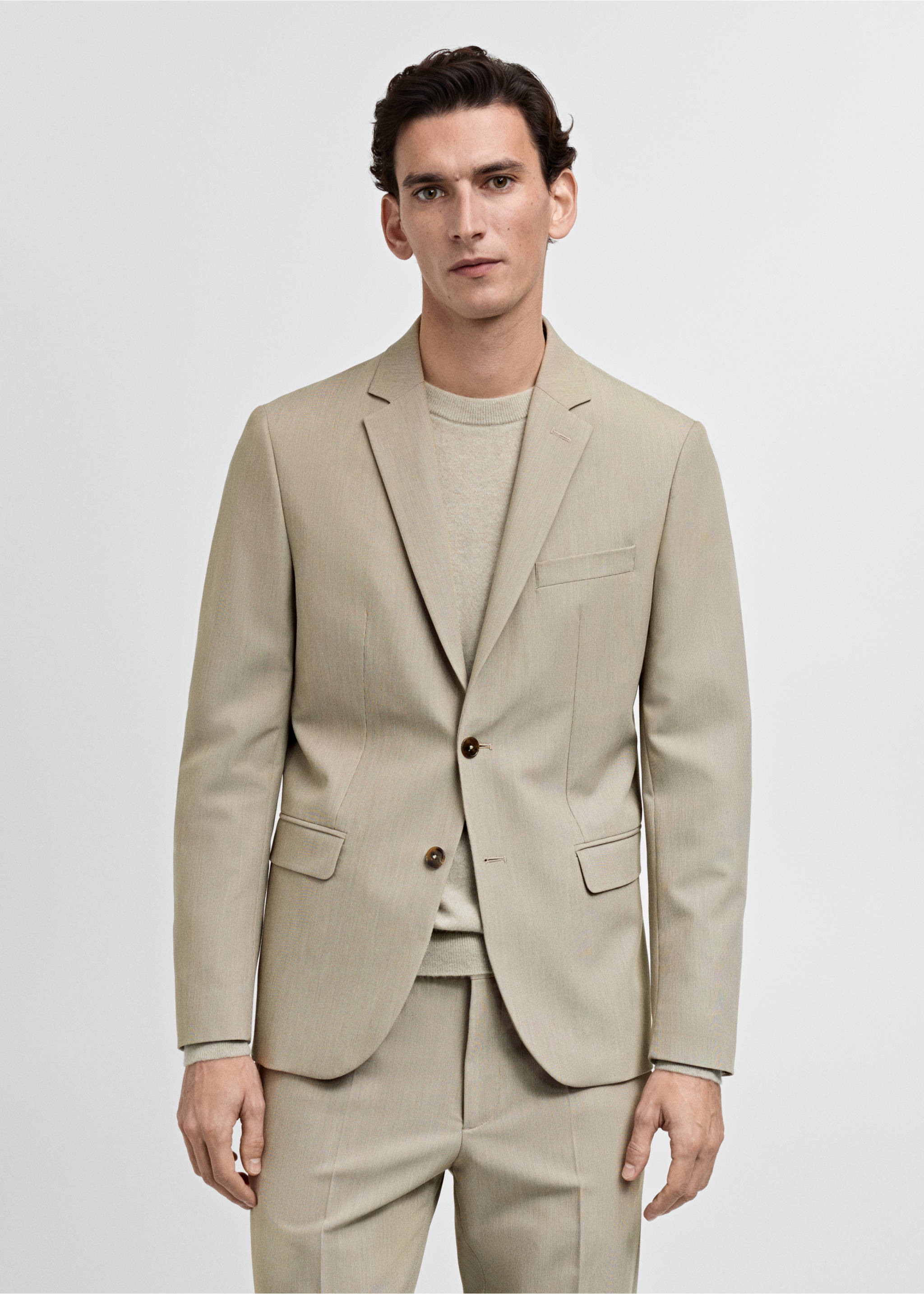 Super slim-fit suit jacket in stretch fabric - Medium plane, Beige. Ref: 87050628-00.