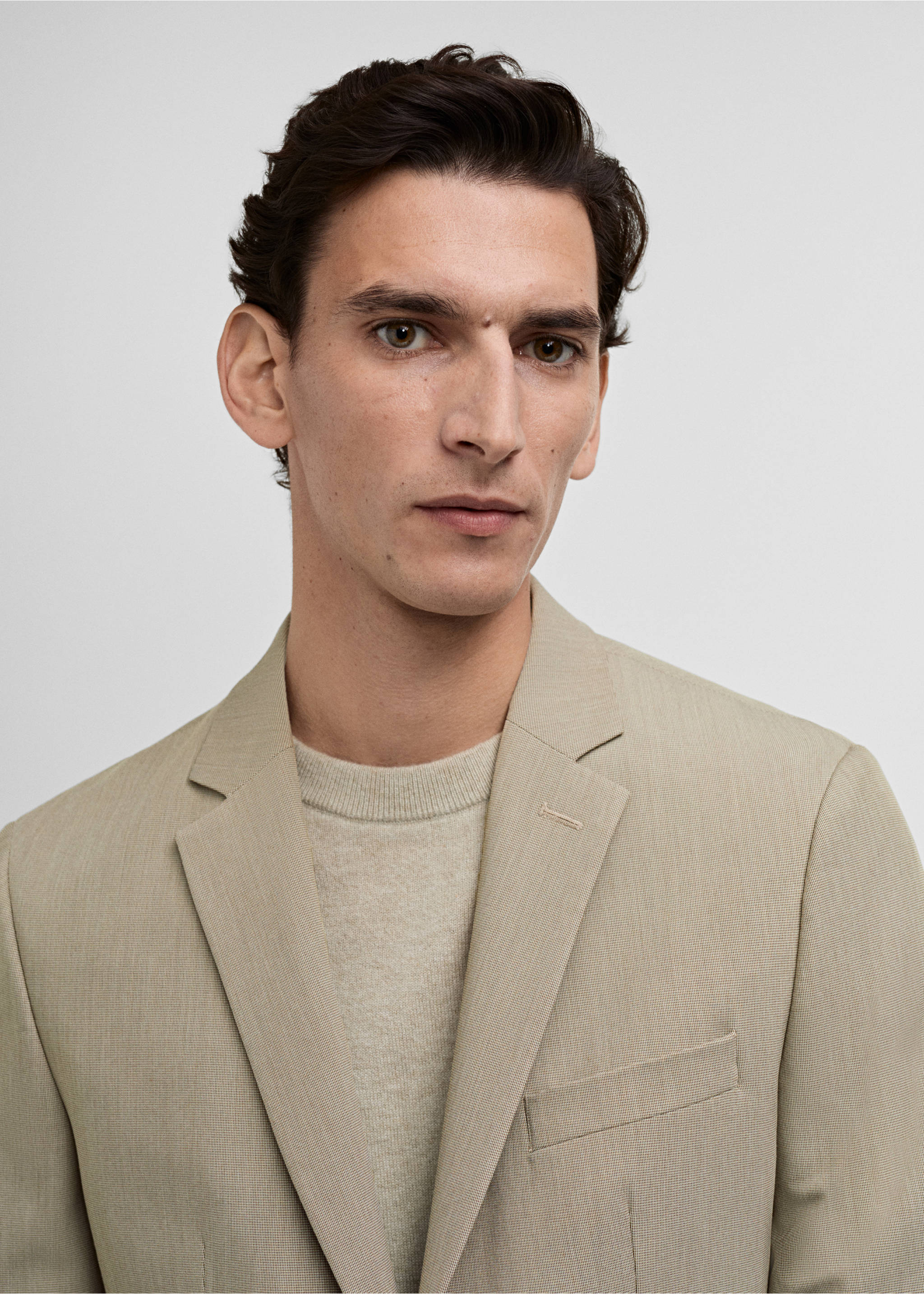 Super slim-fit suit jacket in stretch fabric - Details of the article 1, Beige. Ref: 87050628-00.