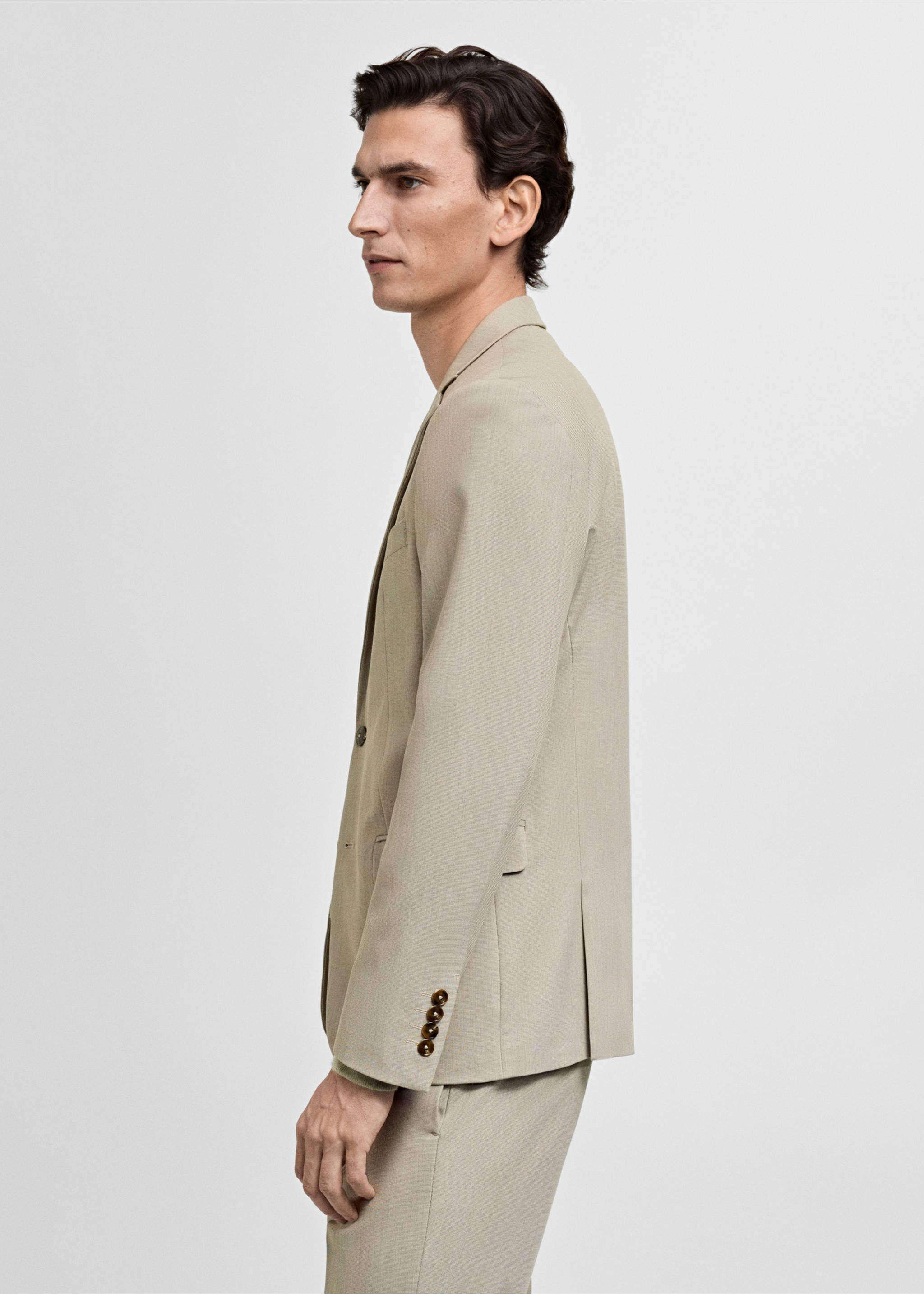 Super slim-fit suit jacket in stretch fabric - Details of the article 2, Beige. Ref: 87050628-00.