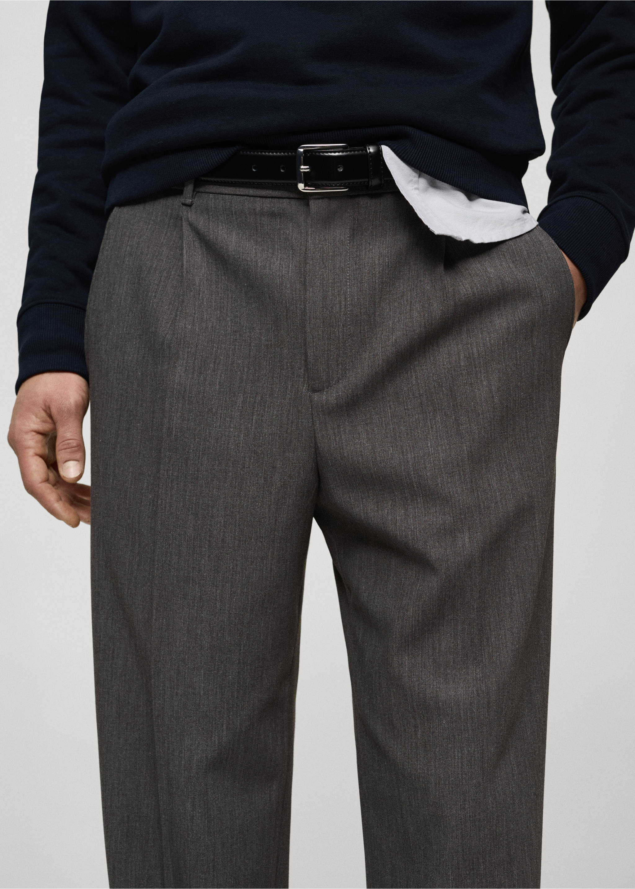 Straight-fit pleated trousers - Details of the article 1, Grey. Ref: 87050640-00.