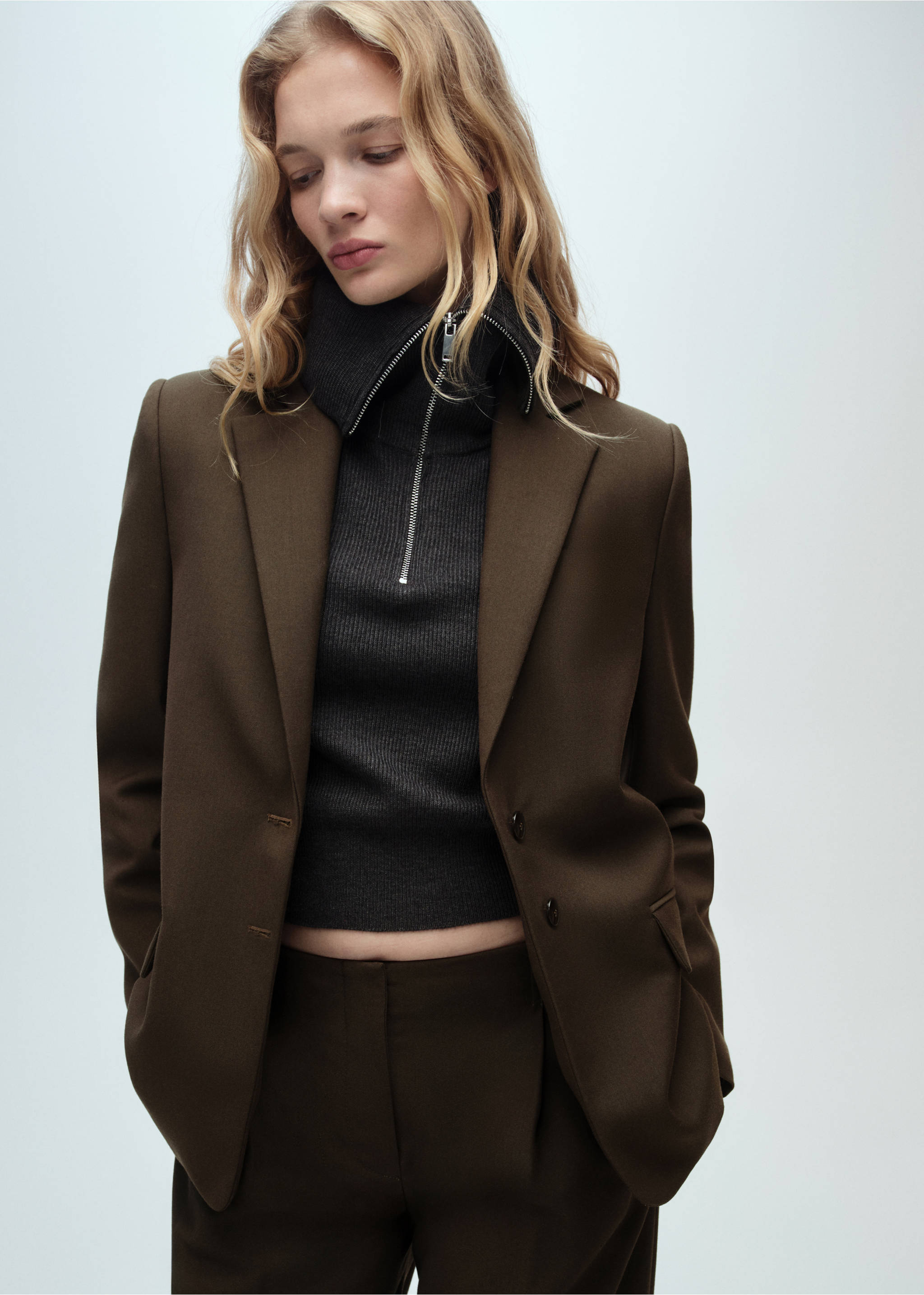 Rak blazer - Bild av mittparti, Khaki. Ref: 87050654-00.